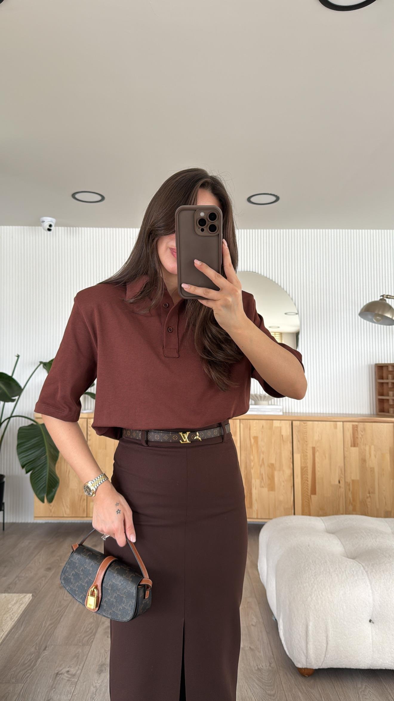 Kahve Polo Yaka Vatkalı Tshirt