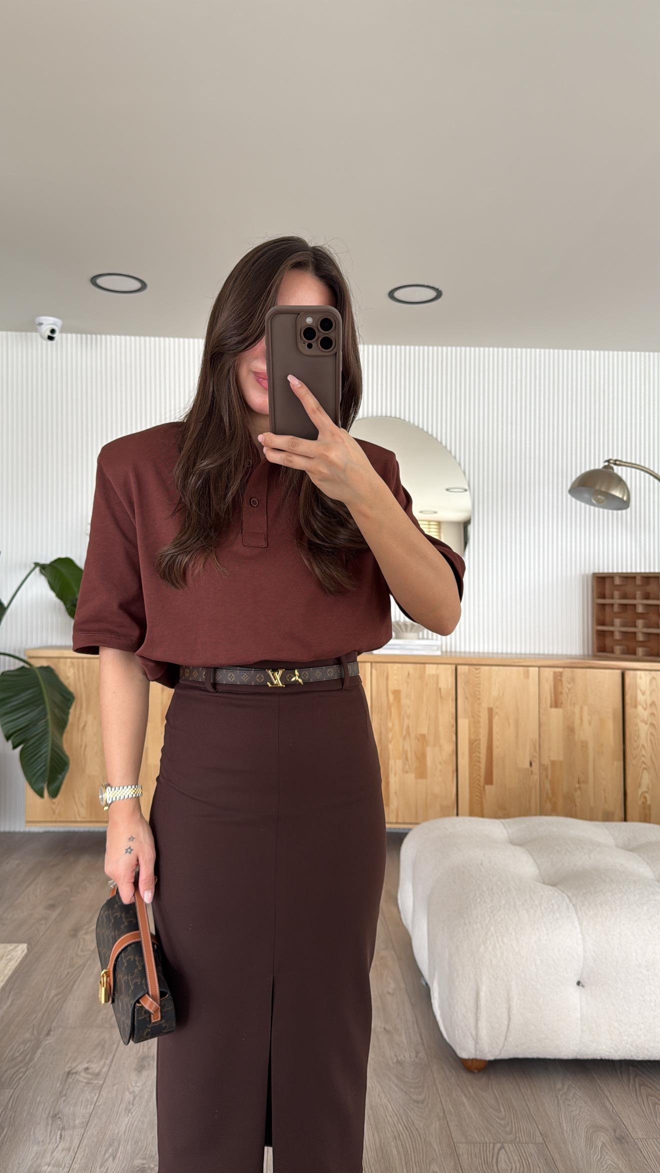 Kahve Polo Yaka Vatkalı Tshirt