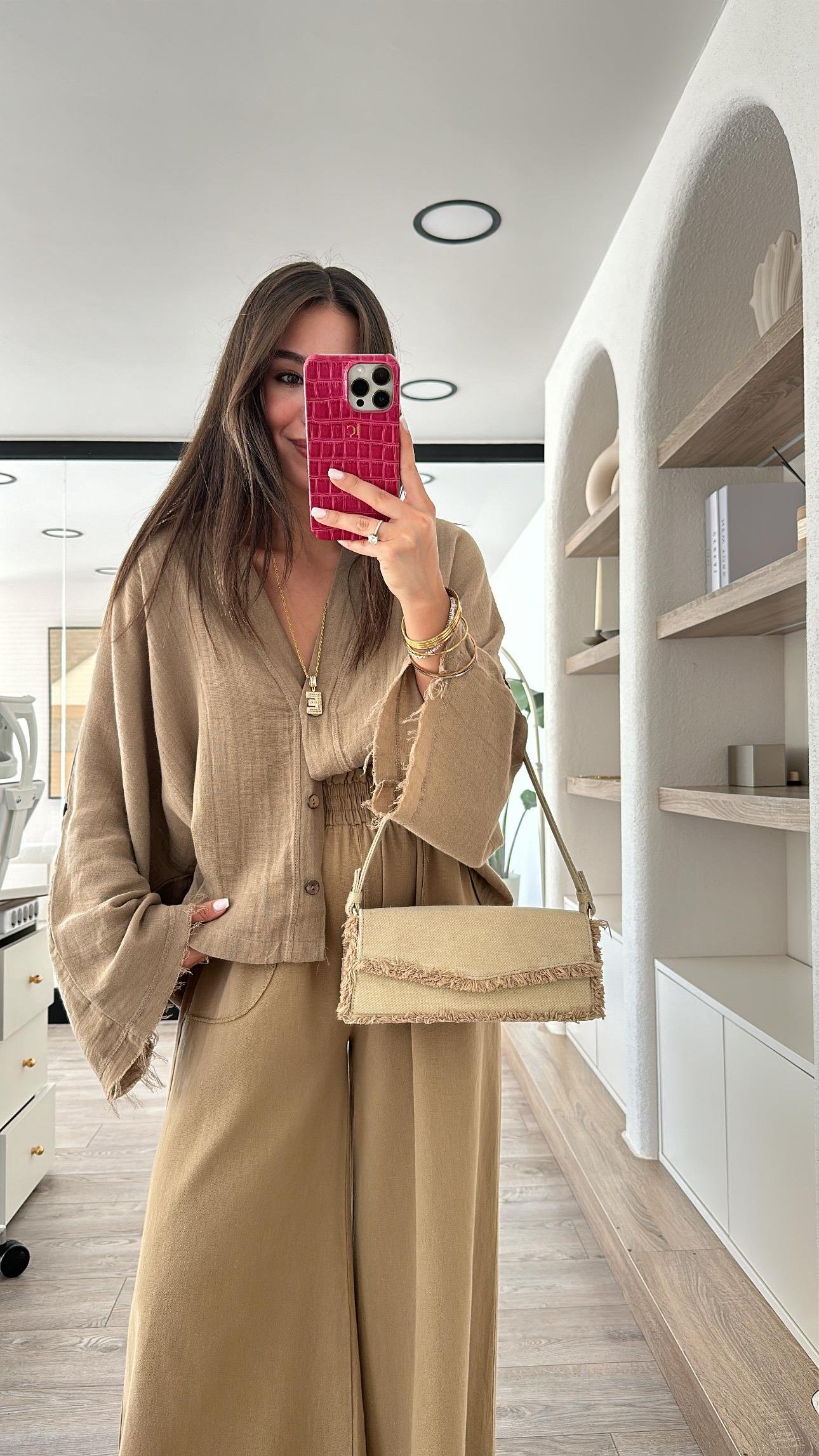 Kahve V Yaka Müslin Ceket