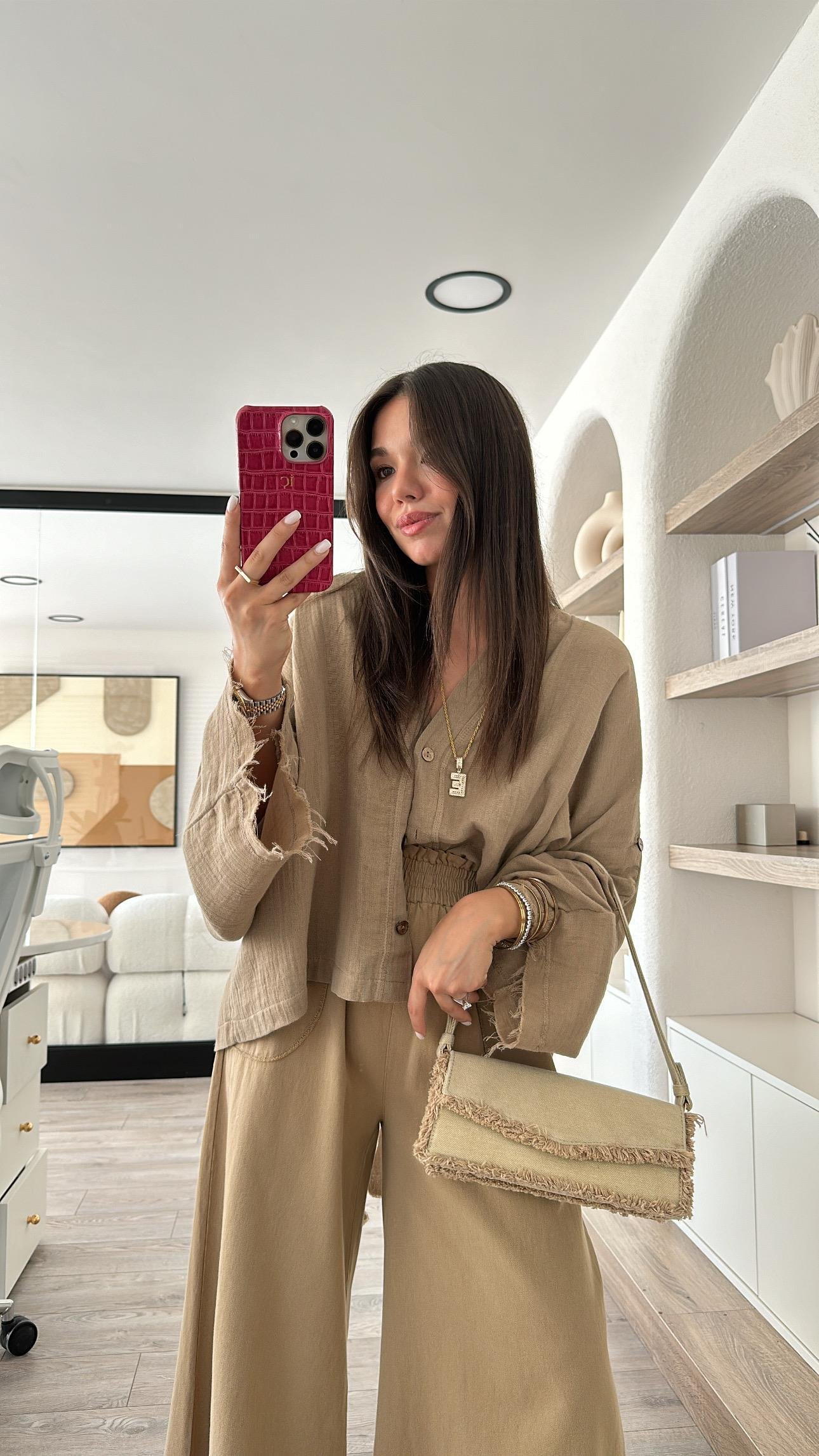 Kahve V Yaka Müslin Ceket