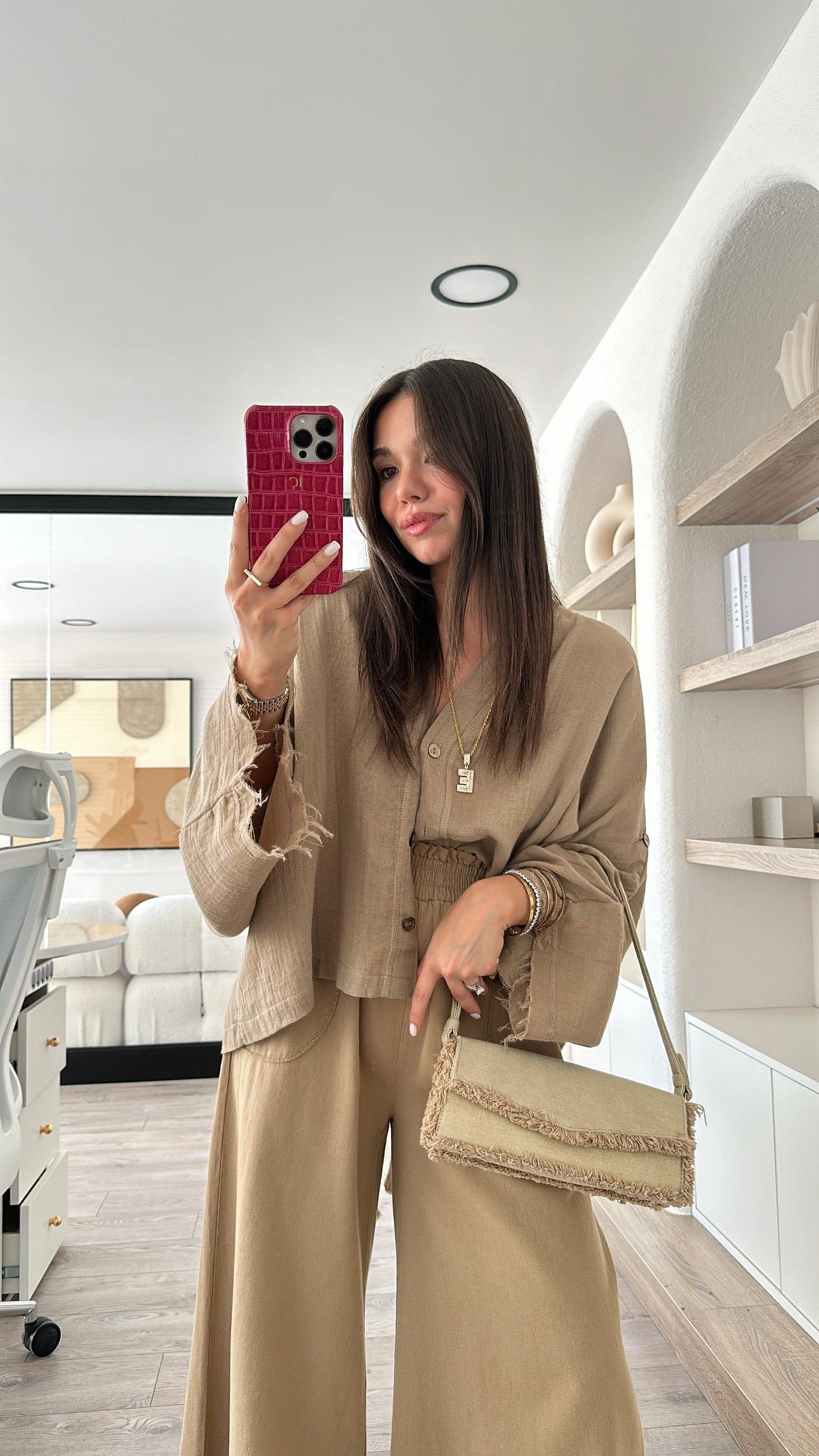 Kahve V Yaka Müslin Ceket