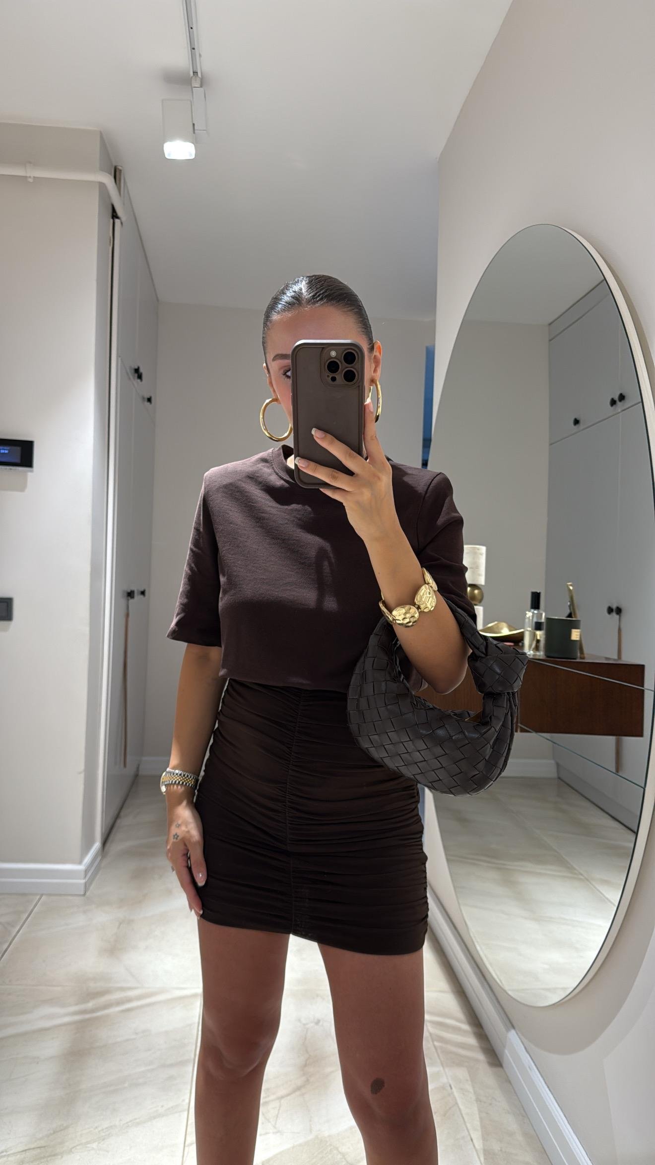 Kahve Vatkalı Marka Model Basic Tshirt