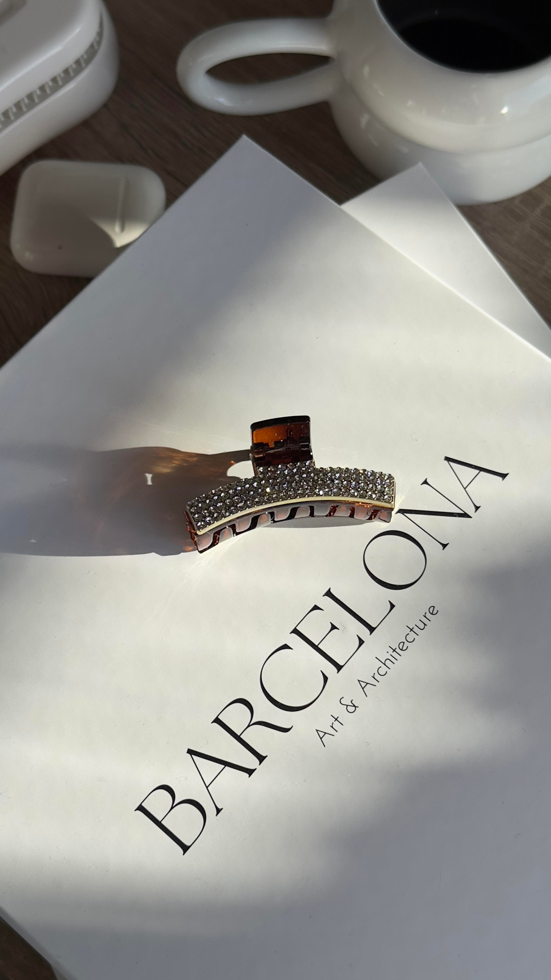 Kahverengi Gold Taşlı Kıskaçlı Toka 