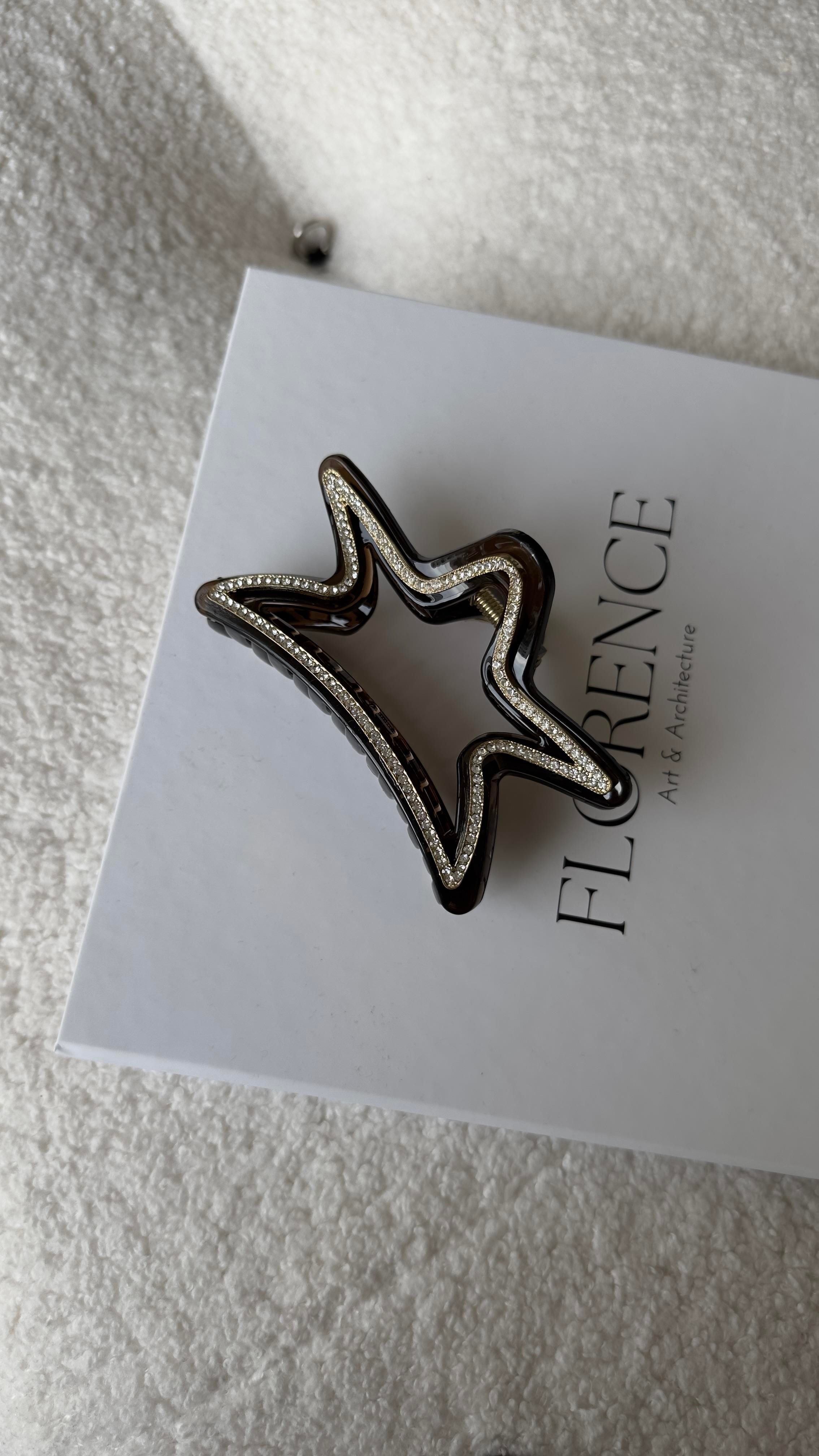 Kahverengi Silver Taşlı Yıldızlı Kıskaçlı Toka