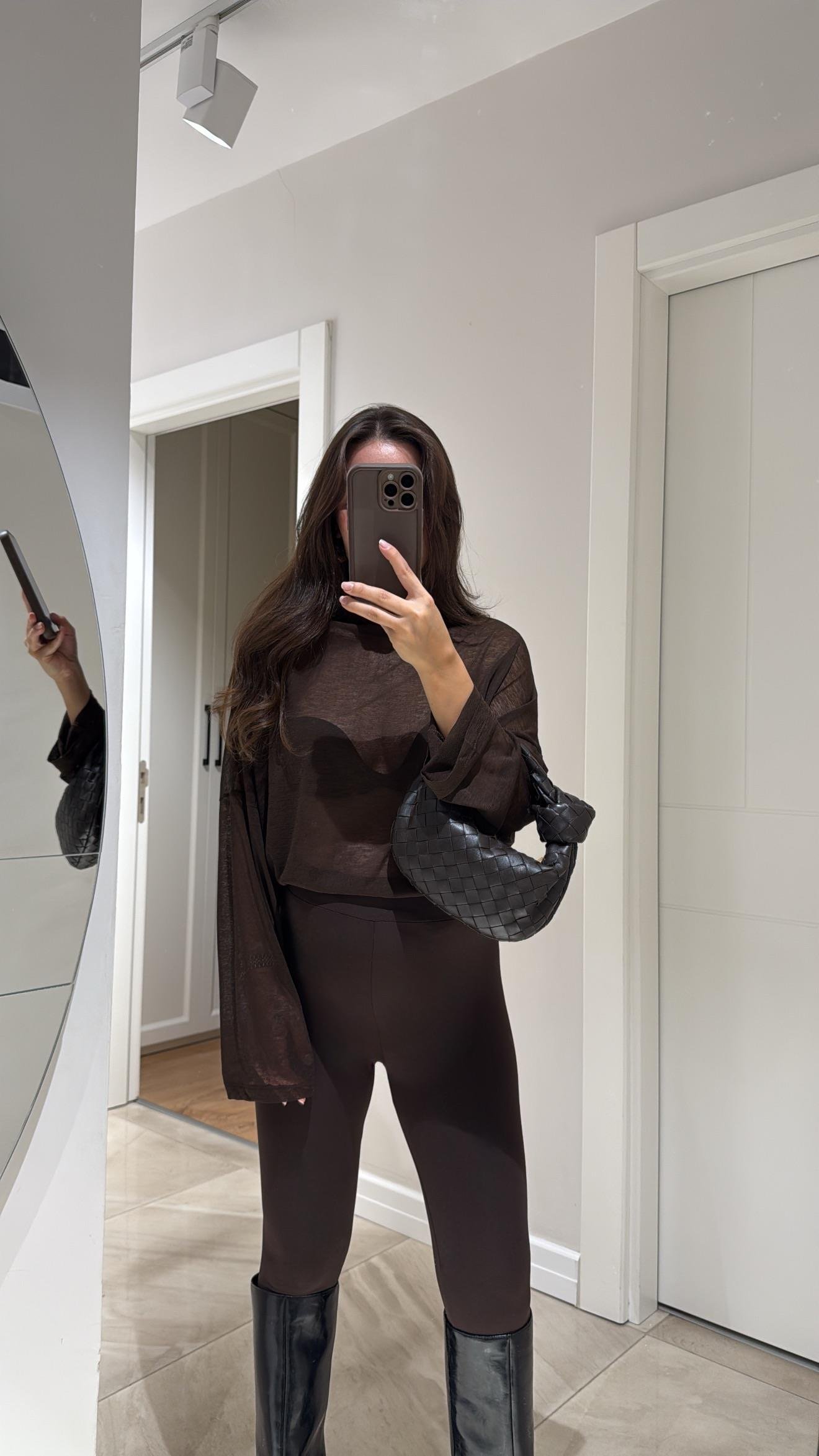 Kahverengi Topuk Lastikli Tayt