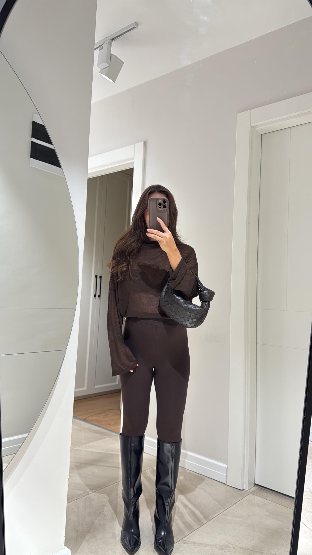 Kahverengi Topuk Lastikli Tayt