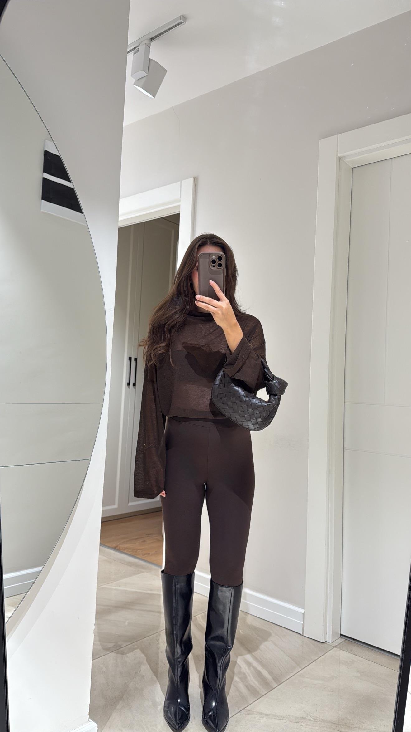 Kahverengi Topuk Lastikli Tayt