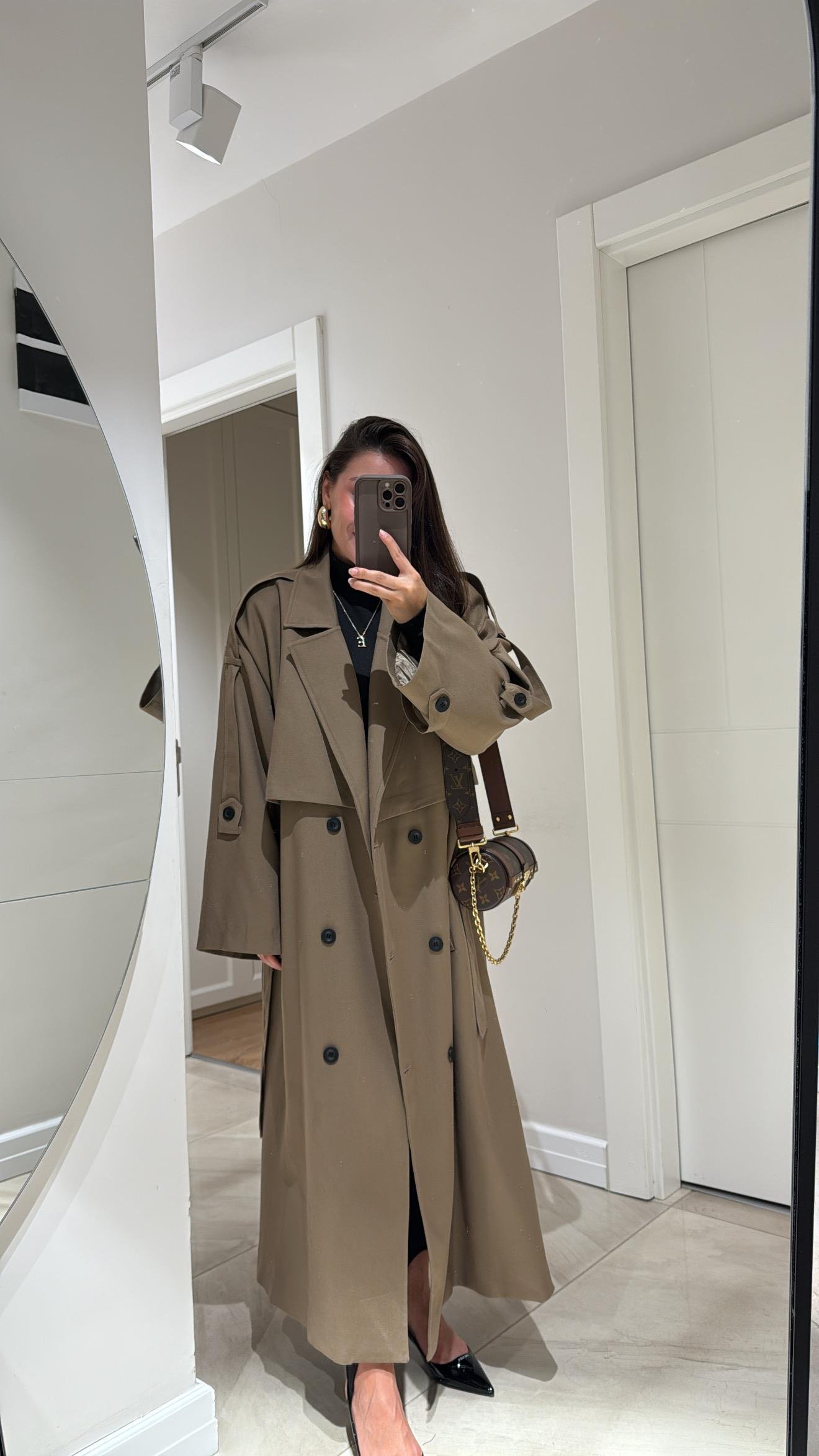 Karamel Tokalı Premium Oversize Trenç 