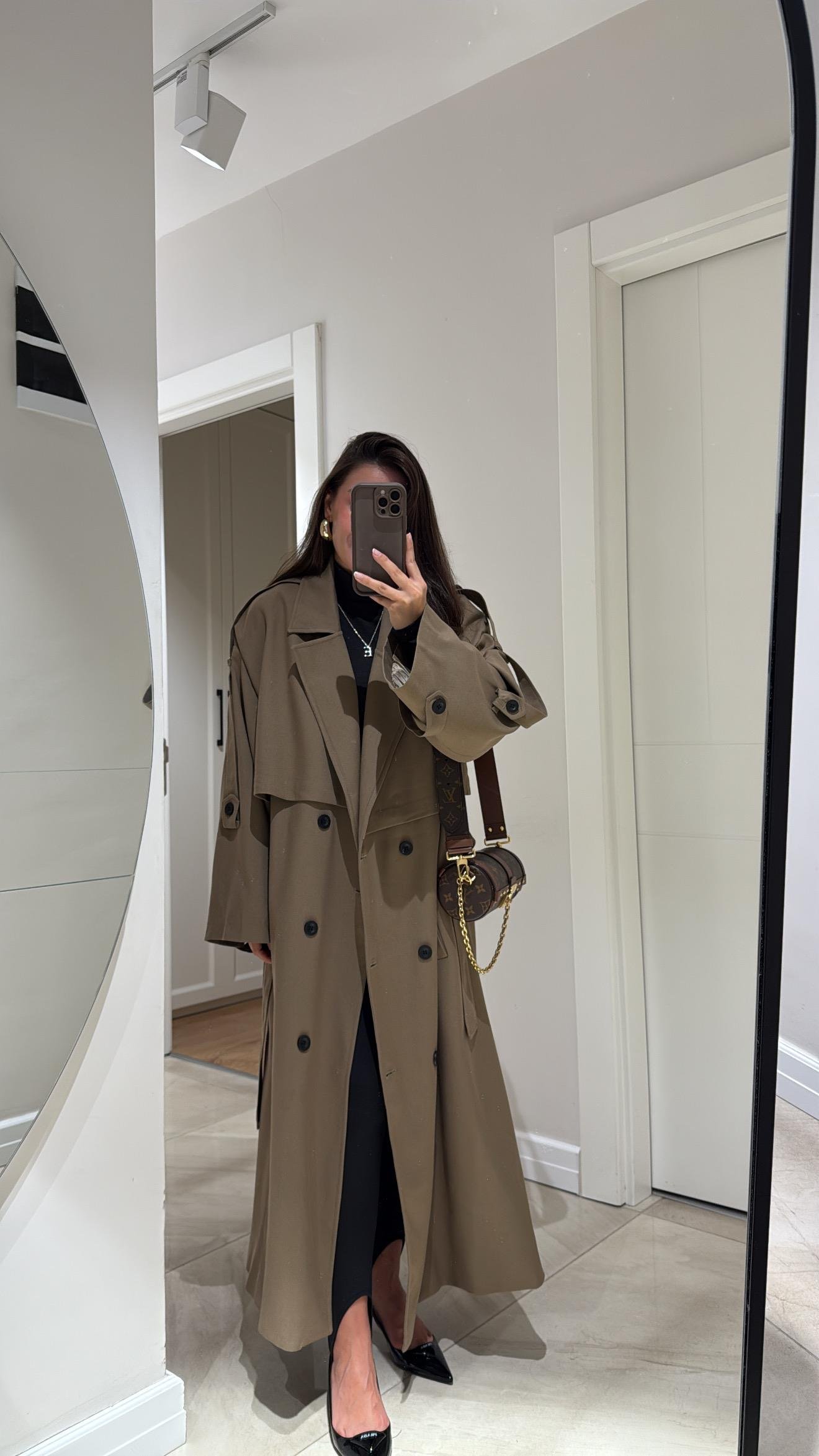 Karamel Tokalı Premium Oversize Trenç 