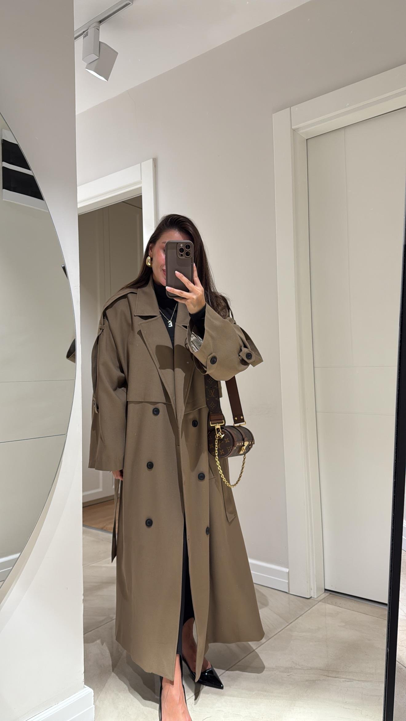 Karamel Tokalı Premium Oversize Trenç 