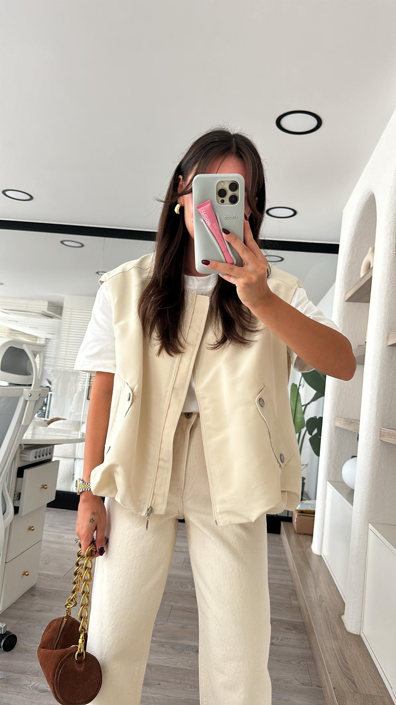 Kemik Cep Detaylı Pileli Bomber Yelek