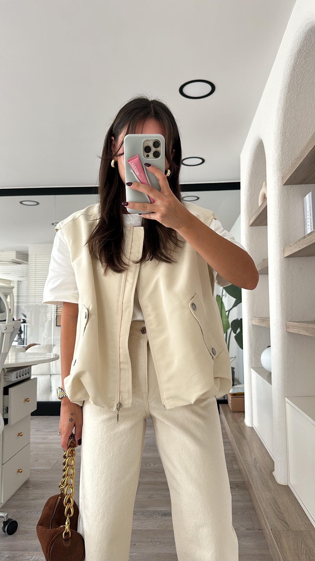 Kemik Cep Detaylı Pileli Bomber Yelek