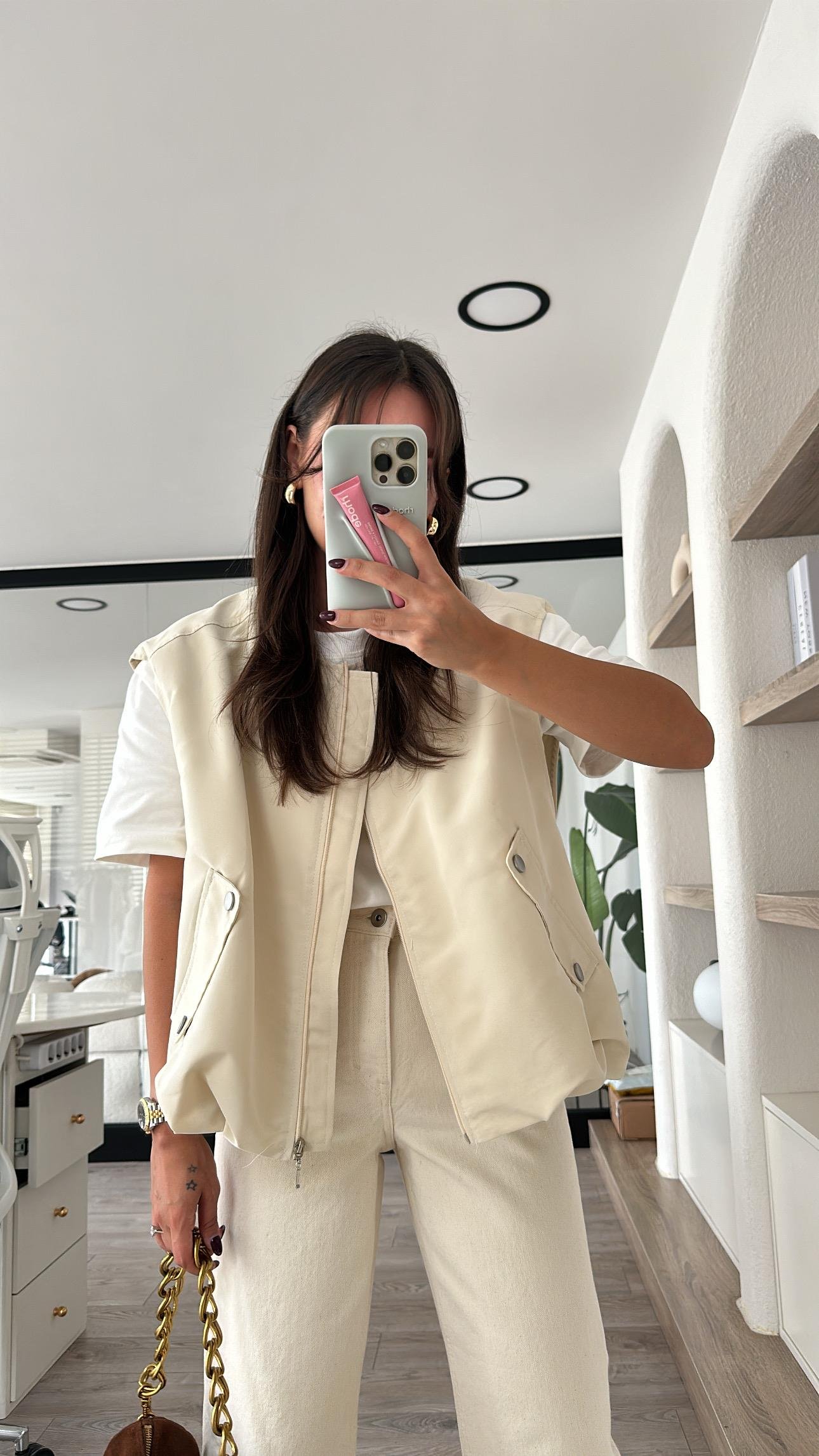 Kemik Cep Detaylı Pileli Bomber Yelek