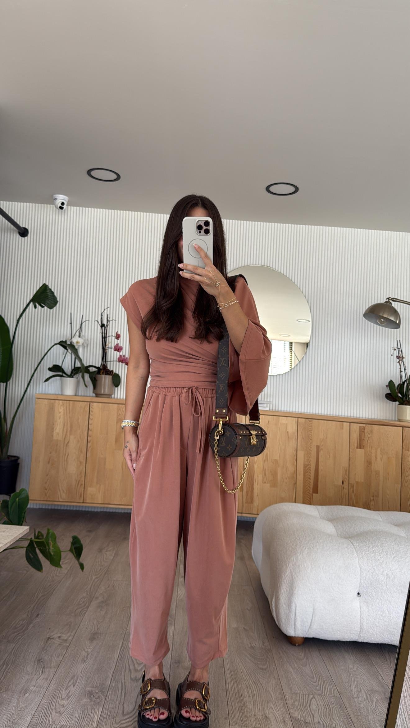 Kiremit Asimetrik Drapeli Şalvar Pantolon Takım