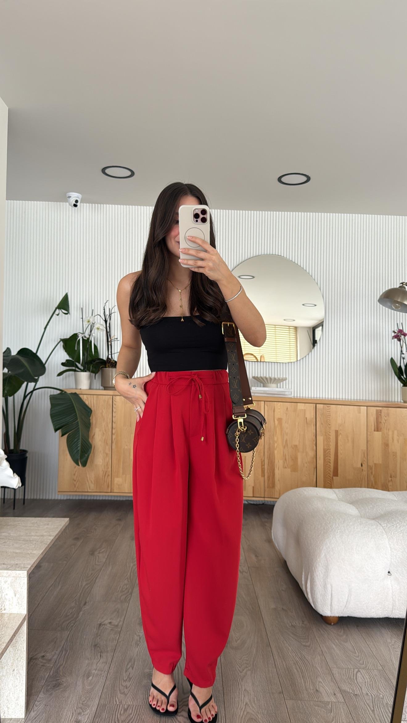 Kırmızı Bel Bağlamalı Şalvar Pantolon