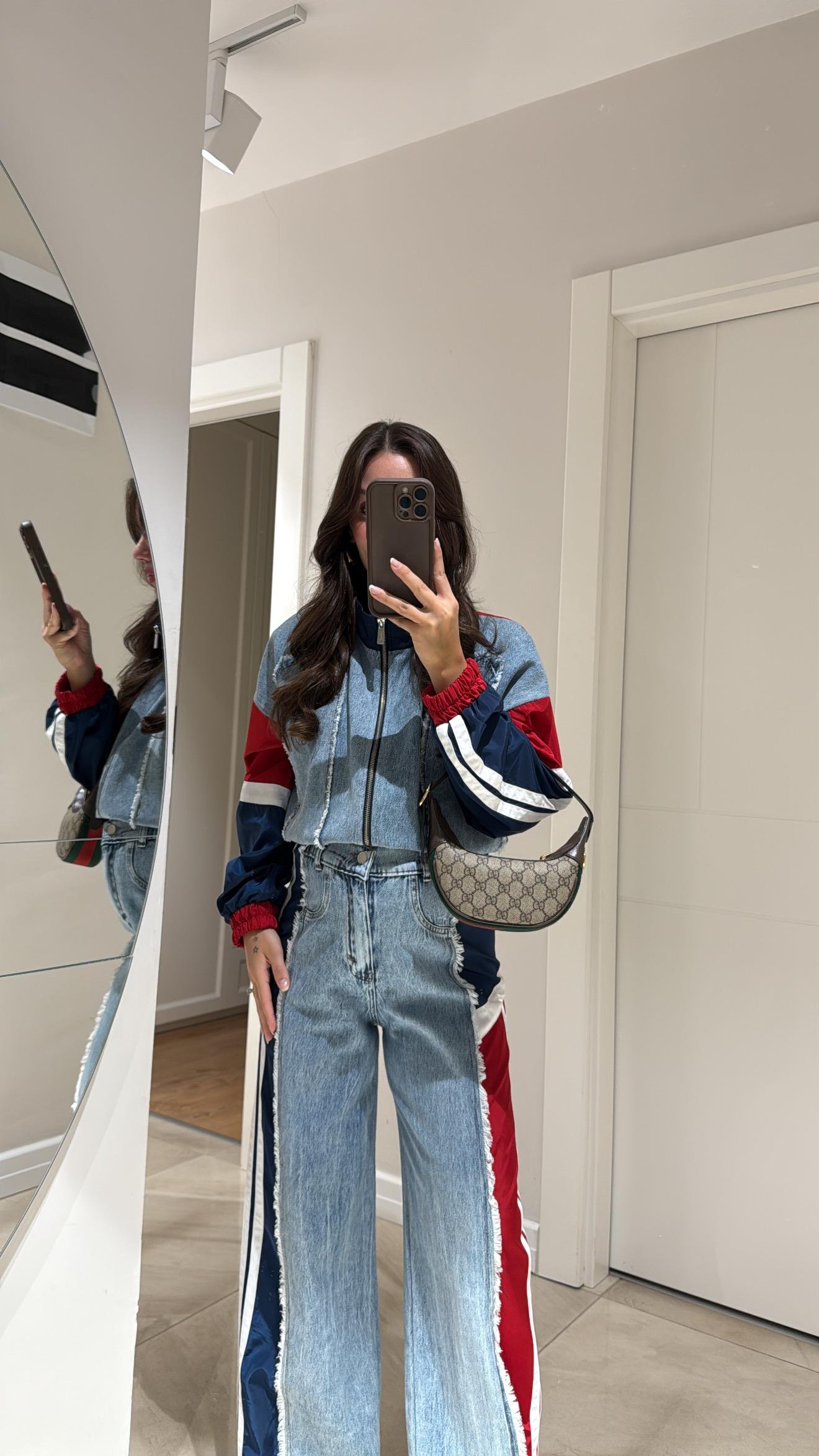 Kırmızı Paraşüt Kumaş Püsküllü Denim Takım