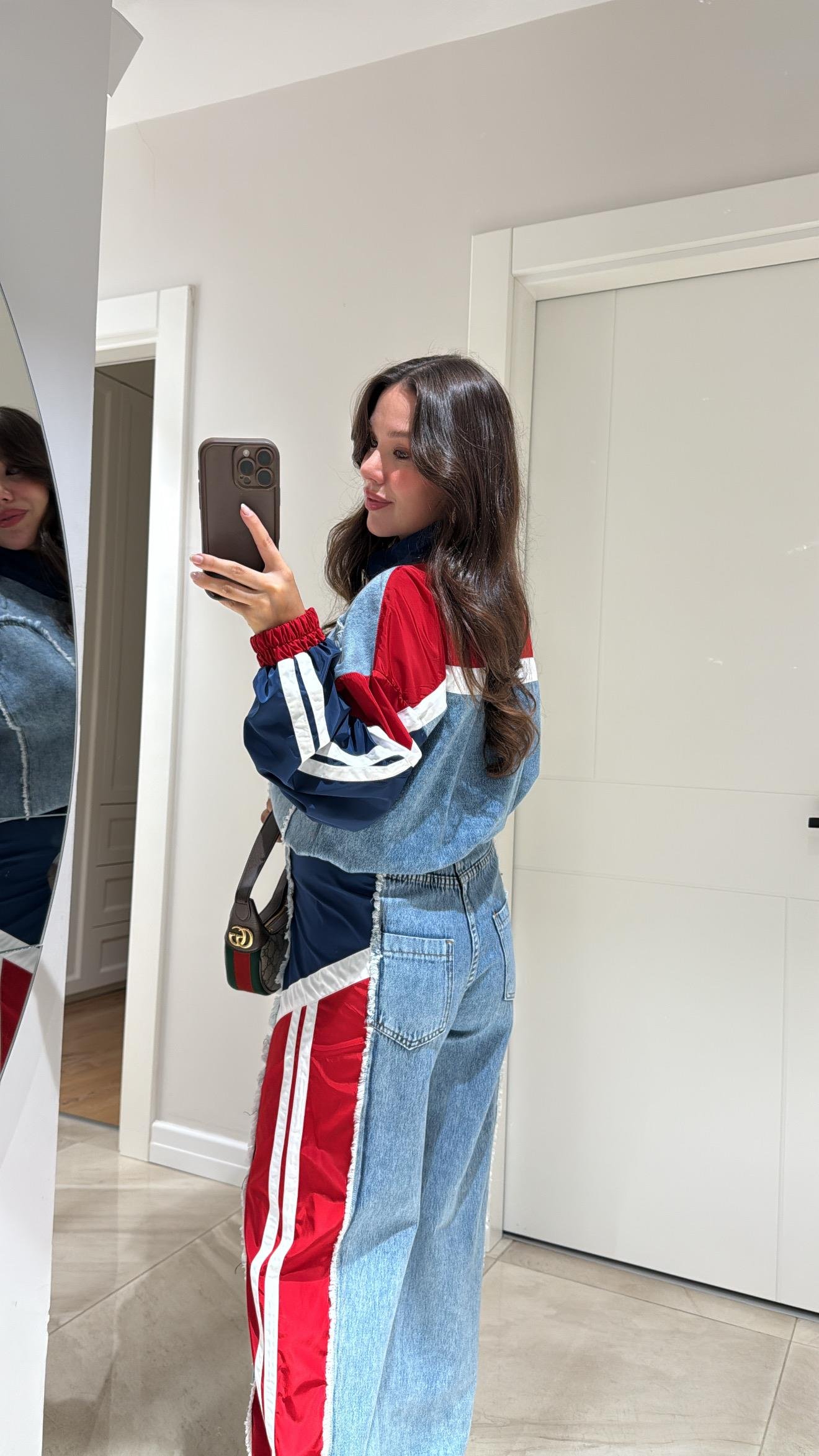 Kırmızı Paraşüt Kumaş Püsküllü Denim Takım