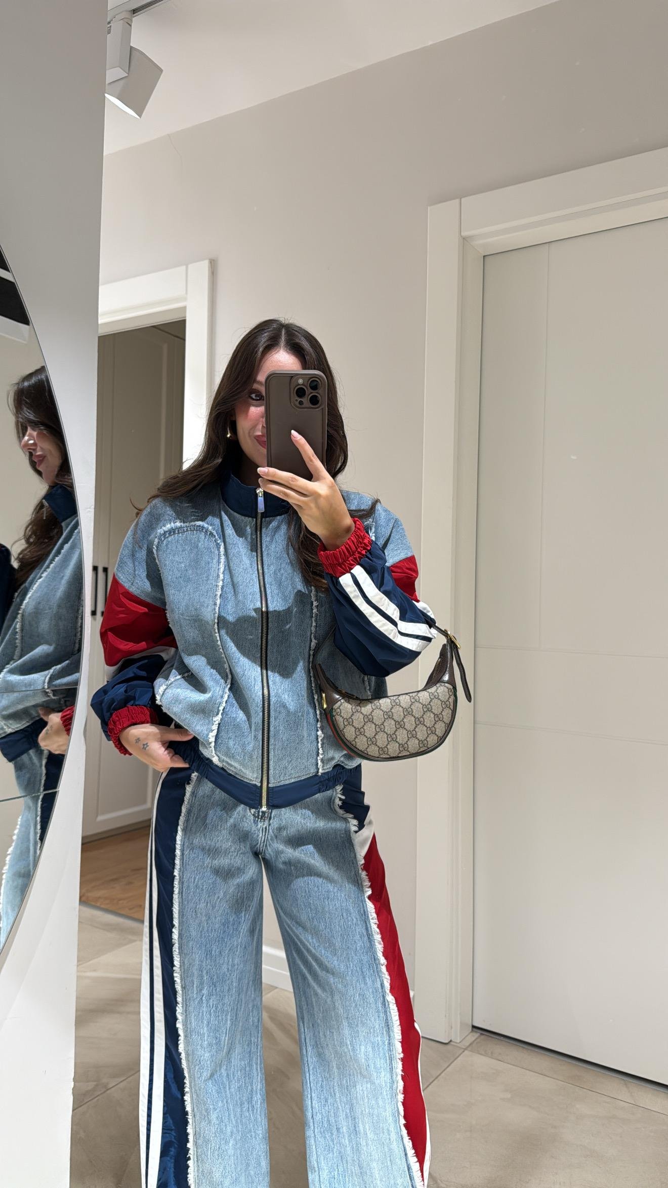 Kırmızı Paraşüt Kumaş Püsküllü Denim Takım