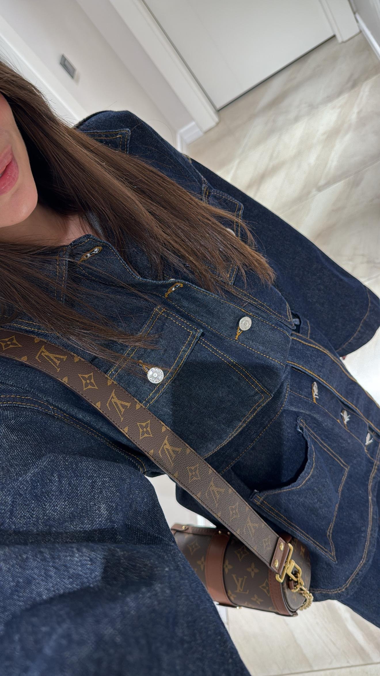 Koyu Lacivert Kuşaklı Denim Ceket 