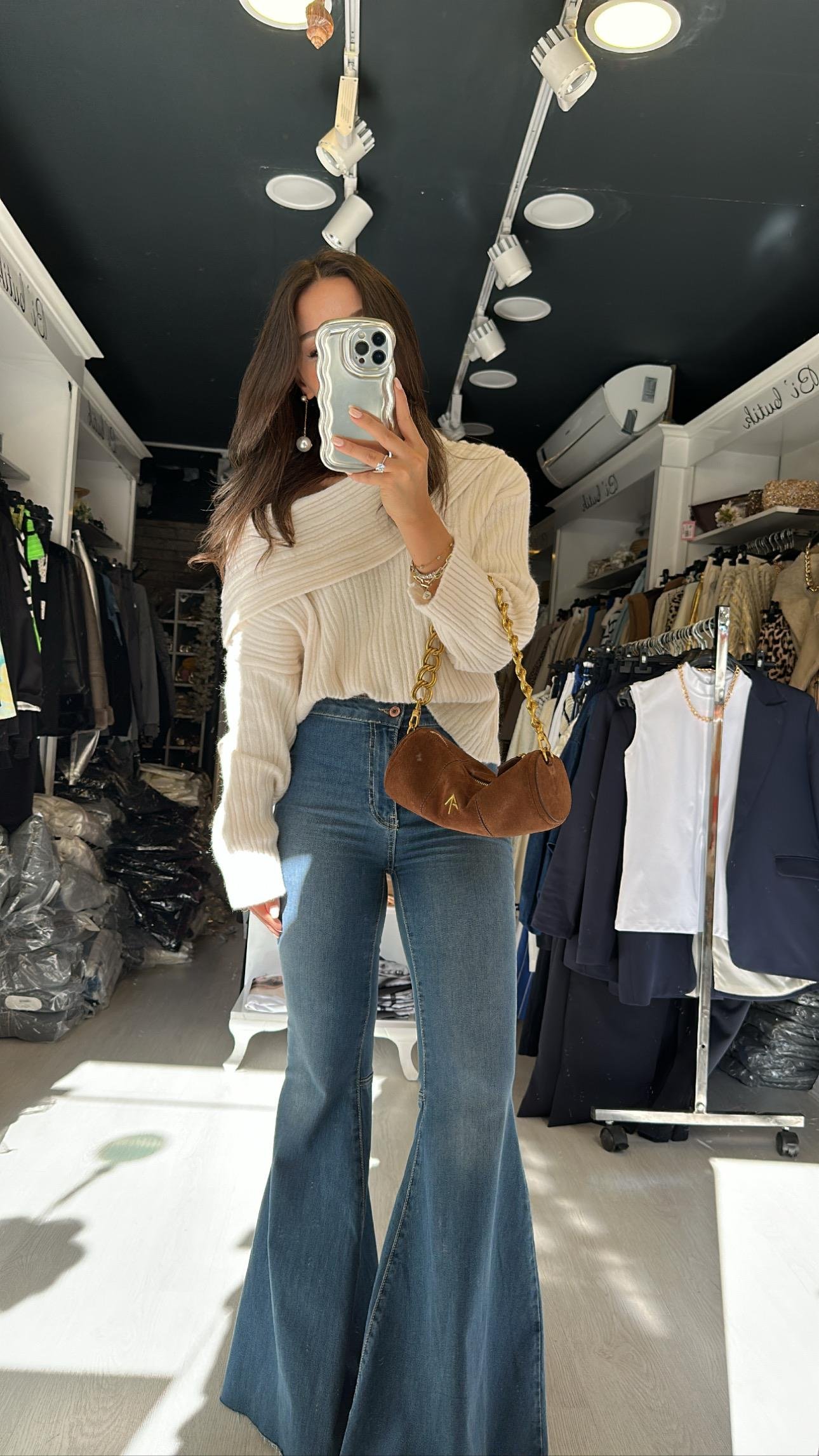 Koyu Mavi Geniş İspanyol Paça Jean 