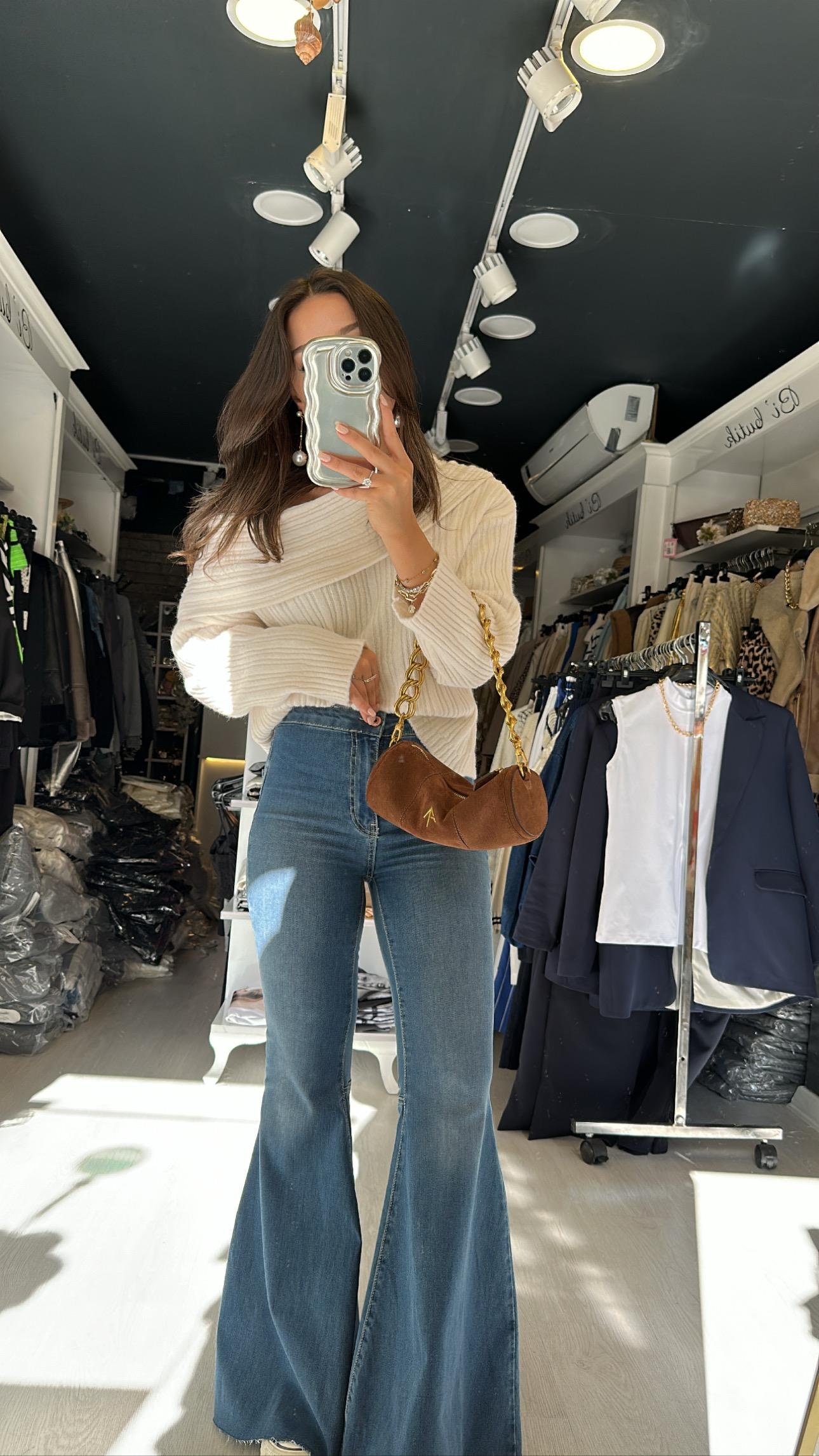 Koyu Mavi Geniş İspanyol Paça Jean 