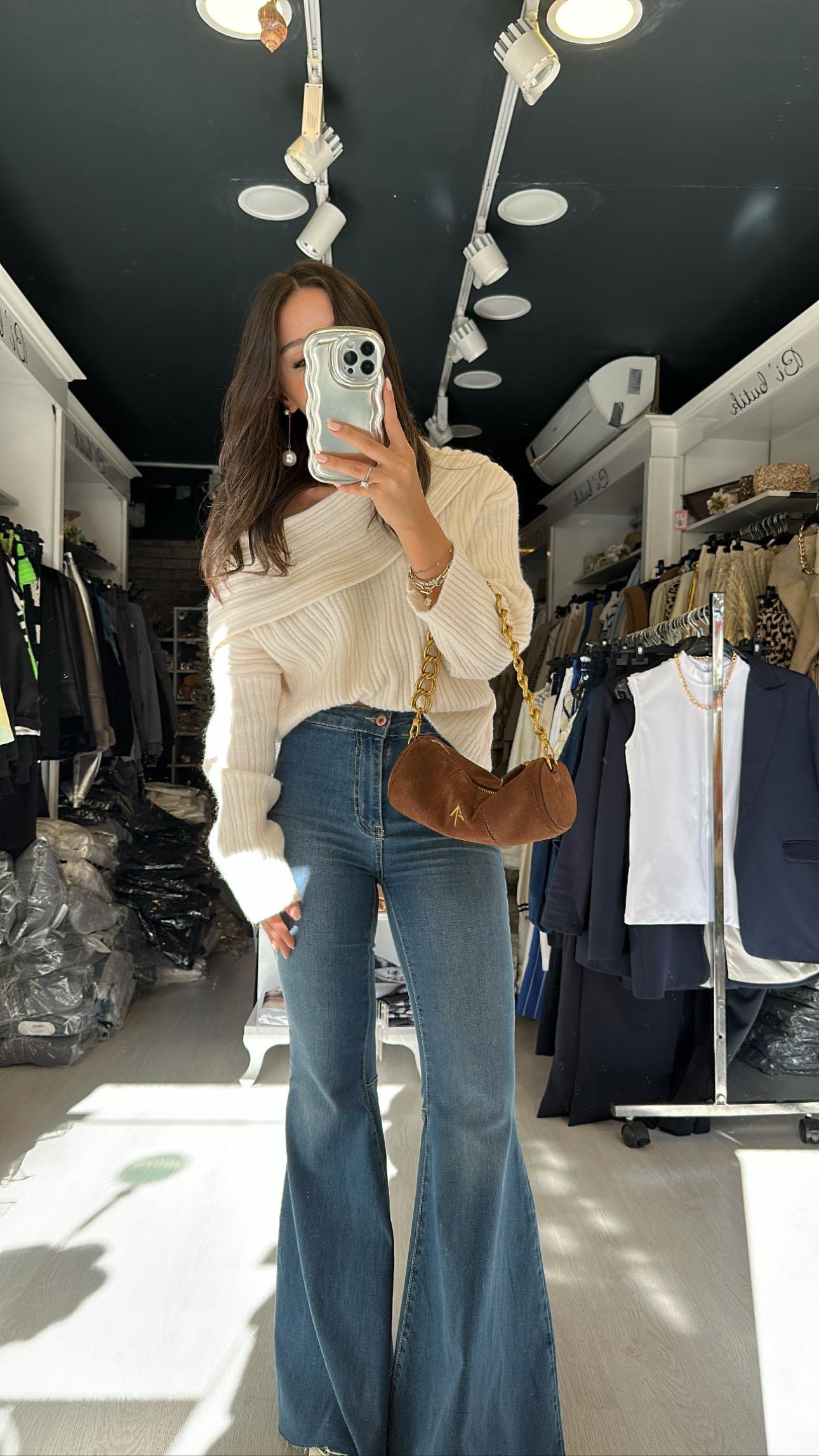 Koyu Mavi Geniş İspanyol Paça Jean 