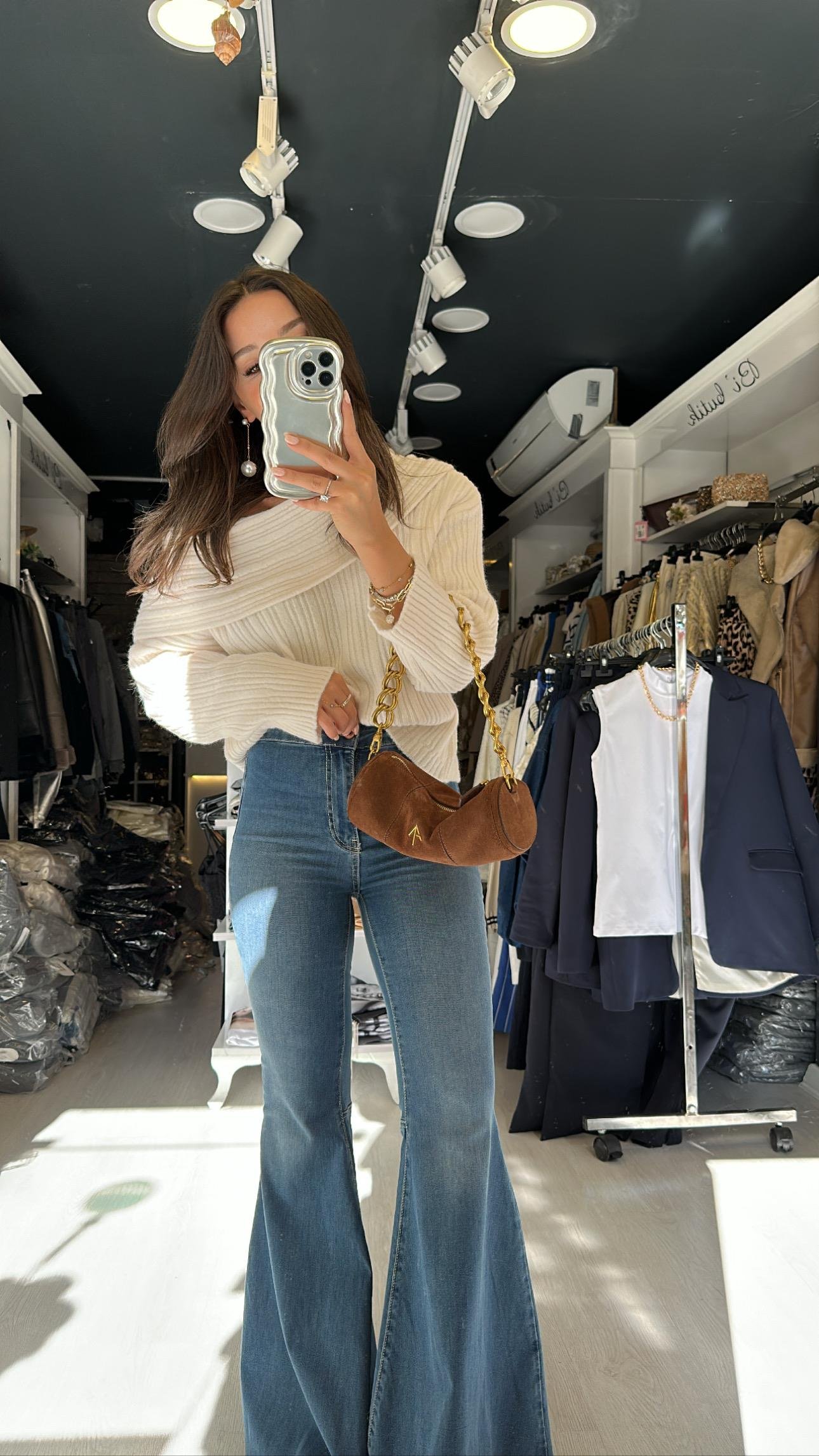 Koyu Mavi Geniş İspanyol Paça Jean 