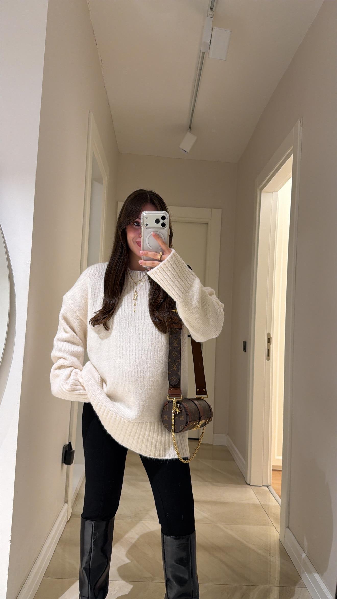 Krem Bisiklet Yaka Triko Kazak 