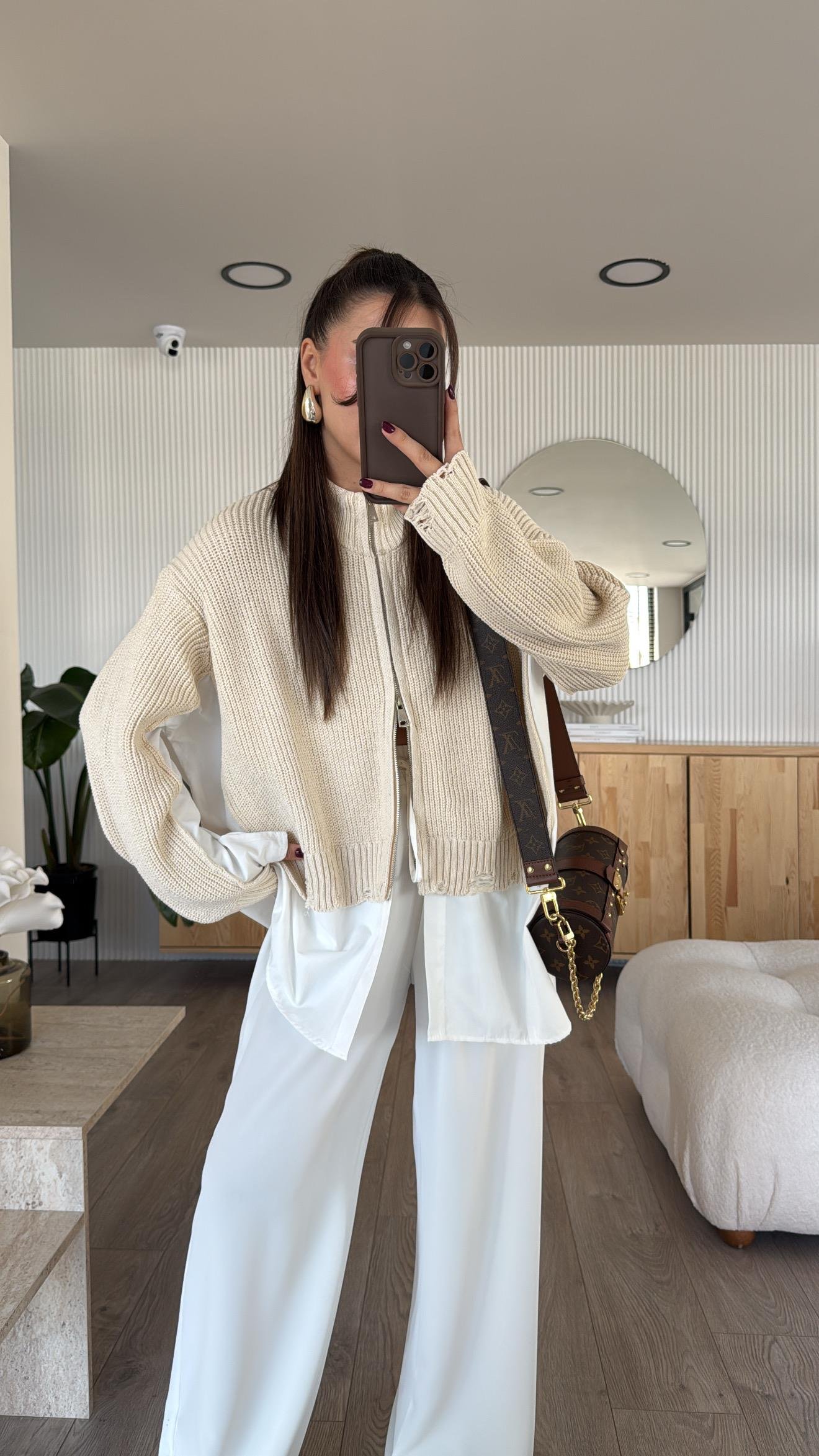 Krem Triko Detaylı Ravi Gömlek Hırka