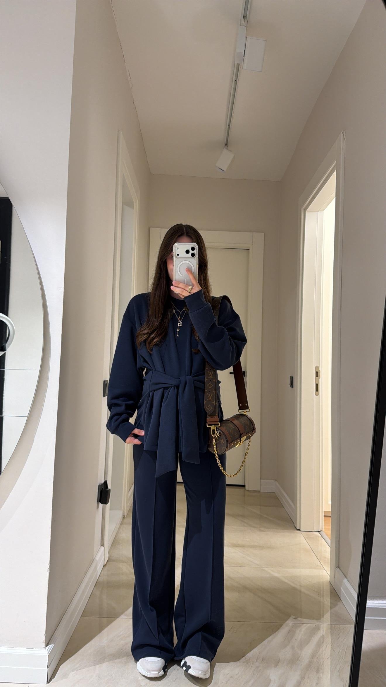 Lacivert Bağlama Detaylı Sweat Pantolon Takım 