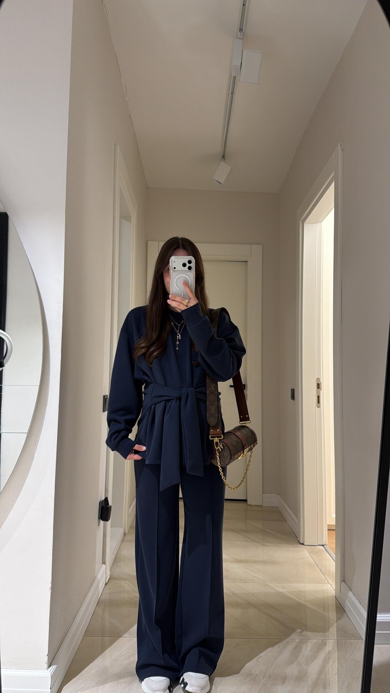 Lacivert Bağlama Detaylı Sweat Pantolon Takım 