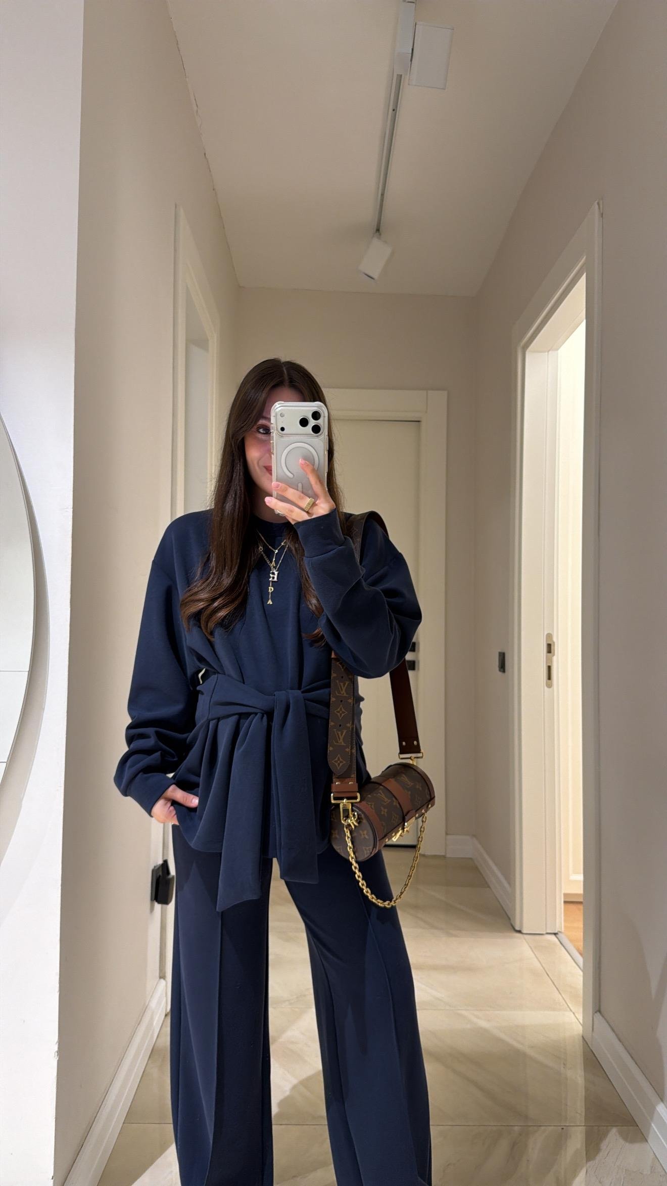 Lacivert Bağlama Detaylı Sweat Pantolon Takım 