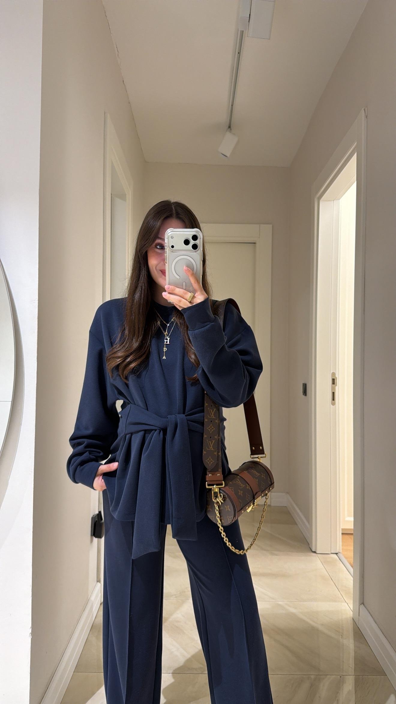 Lacivert Bağlama Detaylı Sweat Pantolon Takım 