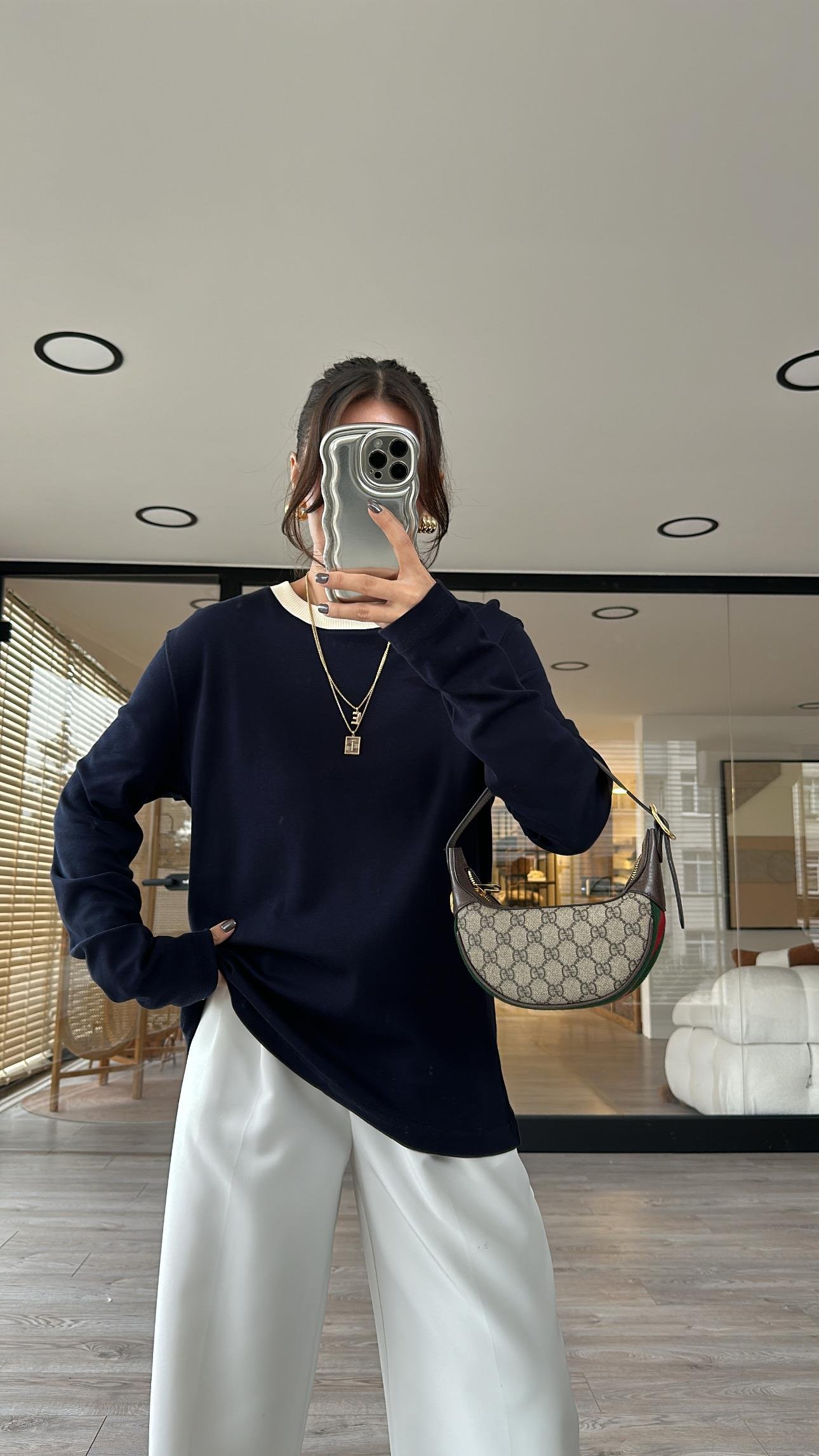 Lacivert Bej Ribanalı Marka Model İnce Sweat 