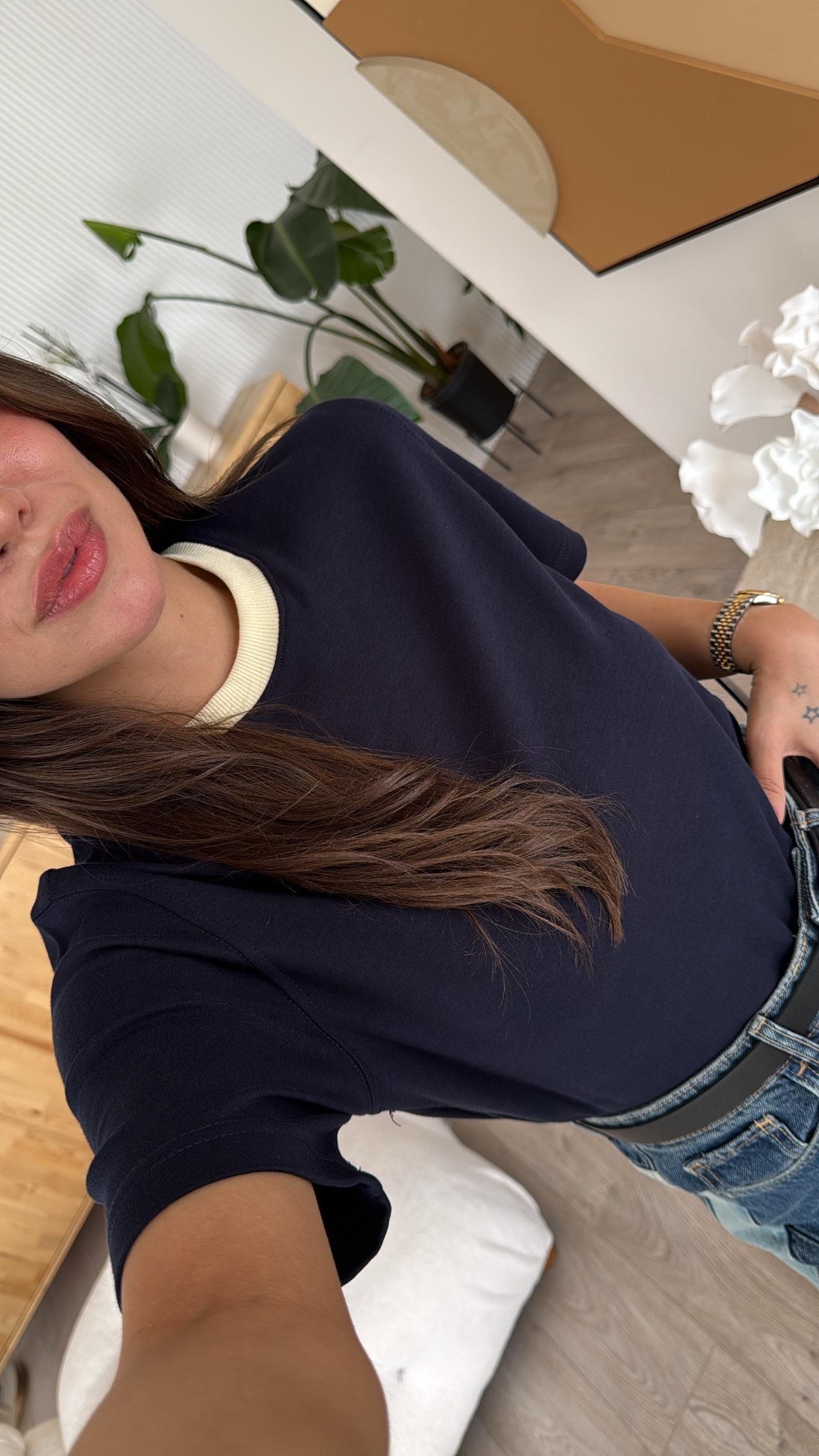 Lacivert Bej Ribanalı Marka Model Tshirt