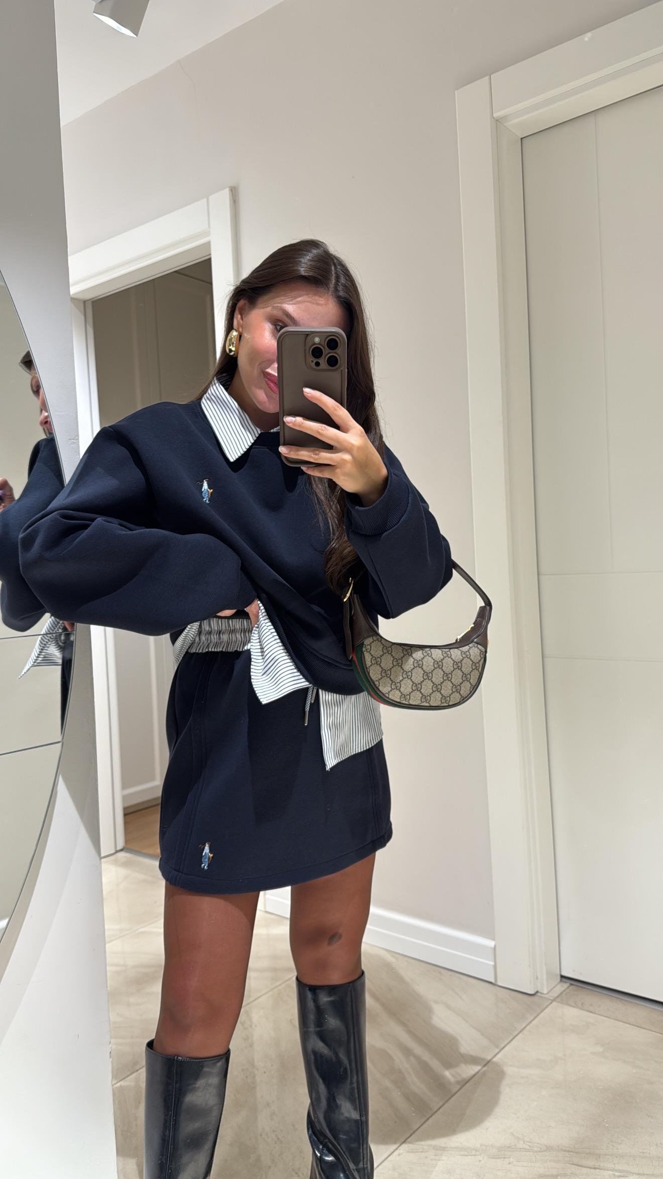 Lacivert Bel Detaylı Nakışlı Mini Etek