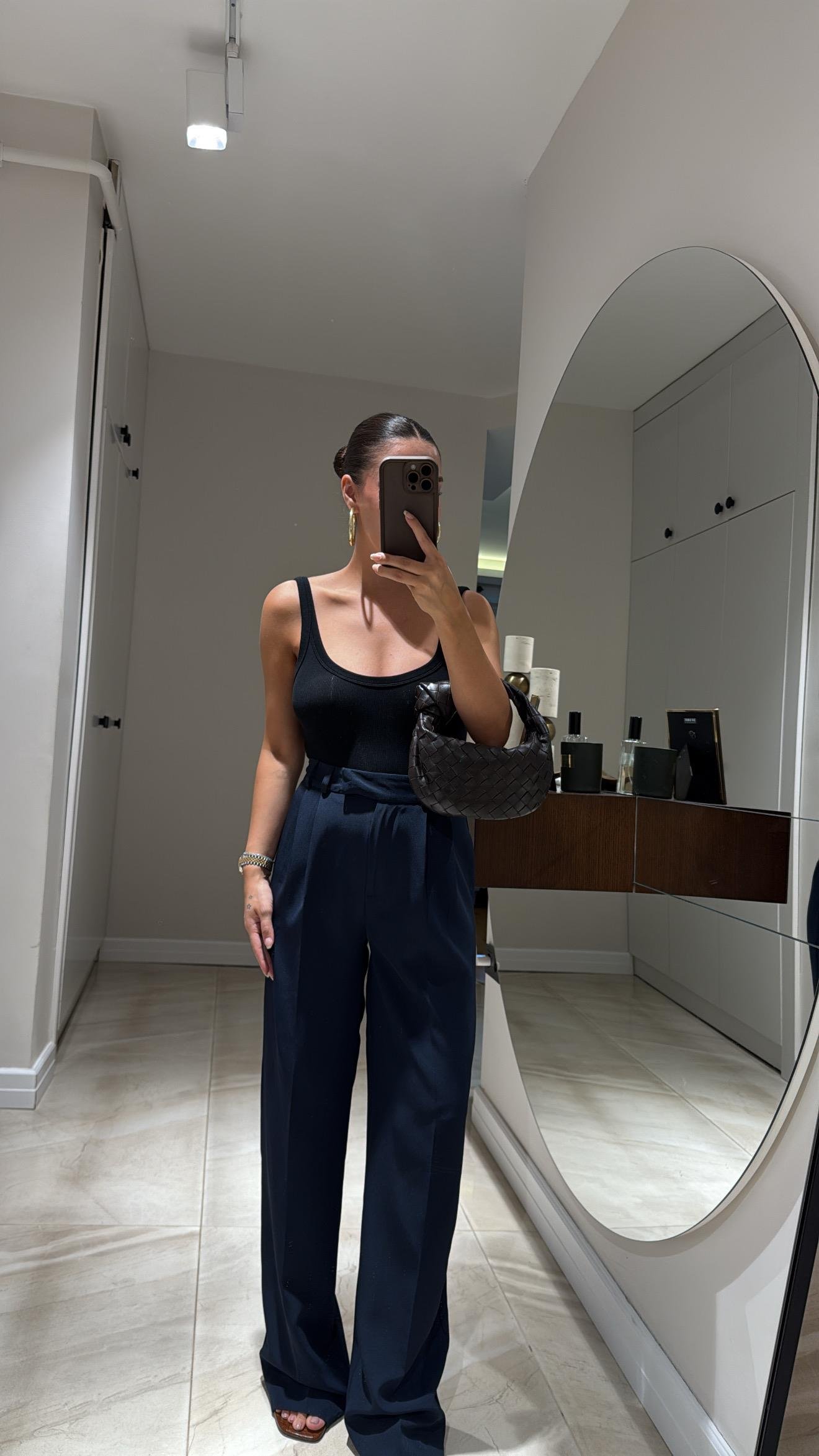 Lacivert Bel Detaylı Premium Palazzo Pantolon