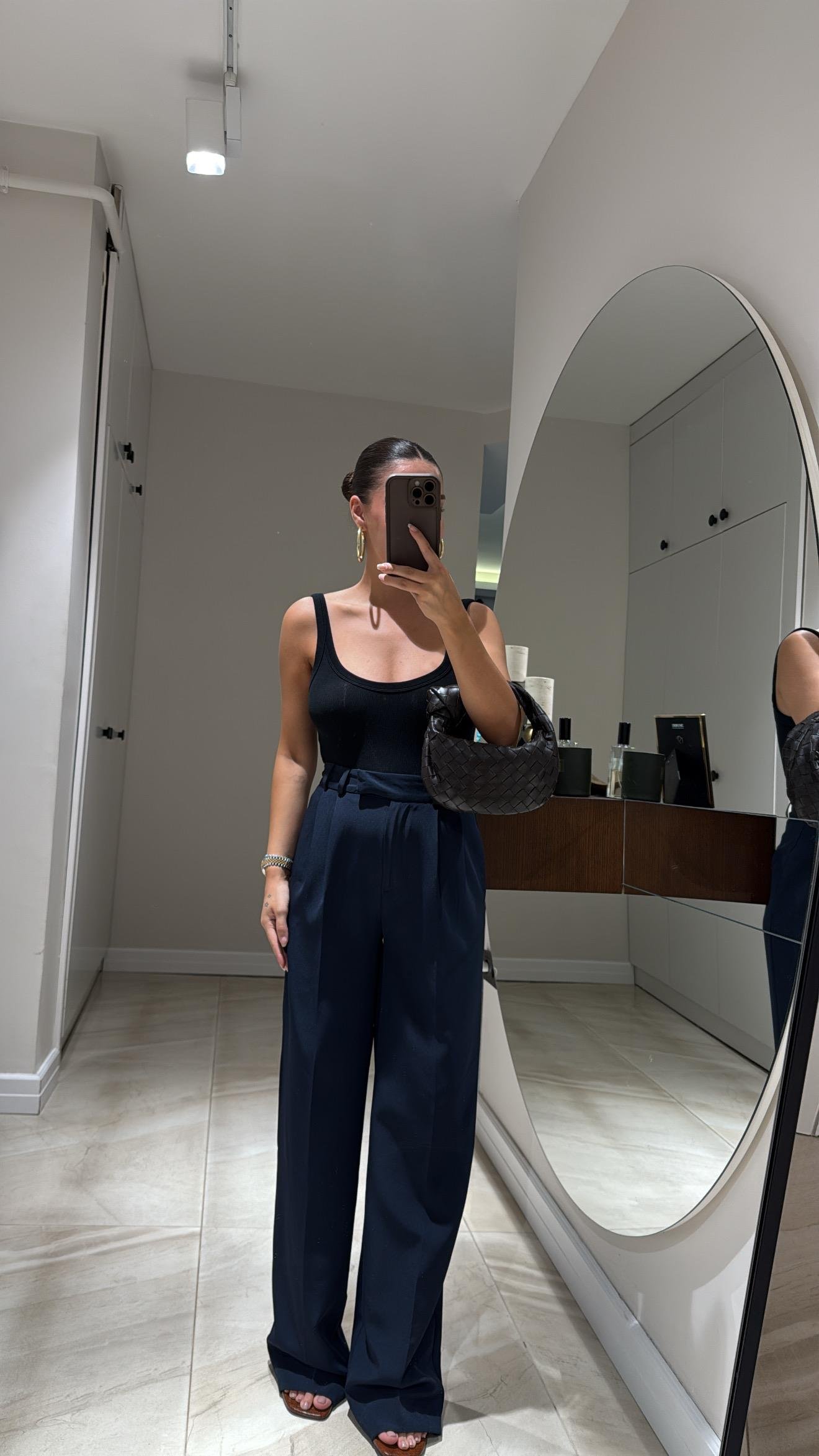 Lacivert Bel Detaylı Premium Palazzo Pantolon