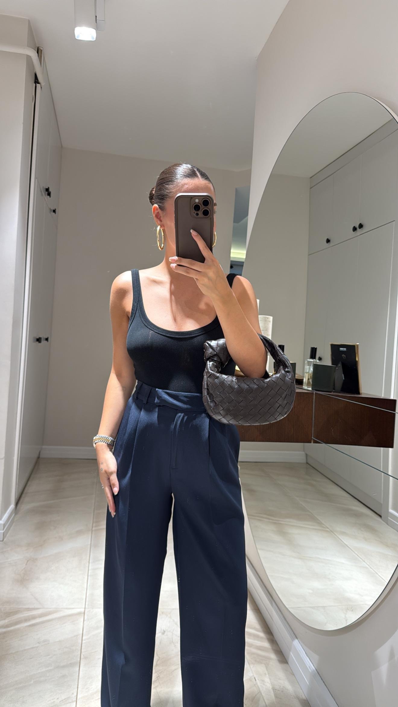 Lacivert Bel Detaylı Premium Palazzo Pantolon