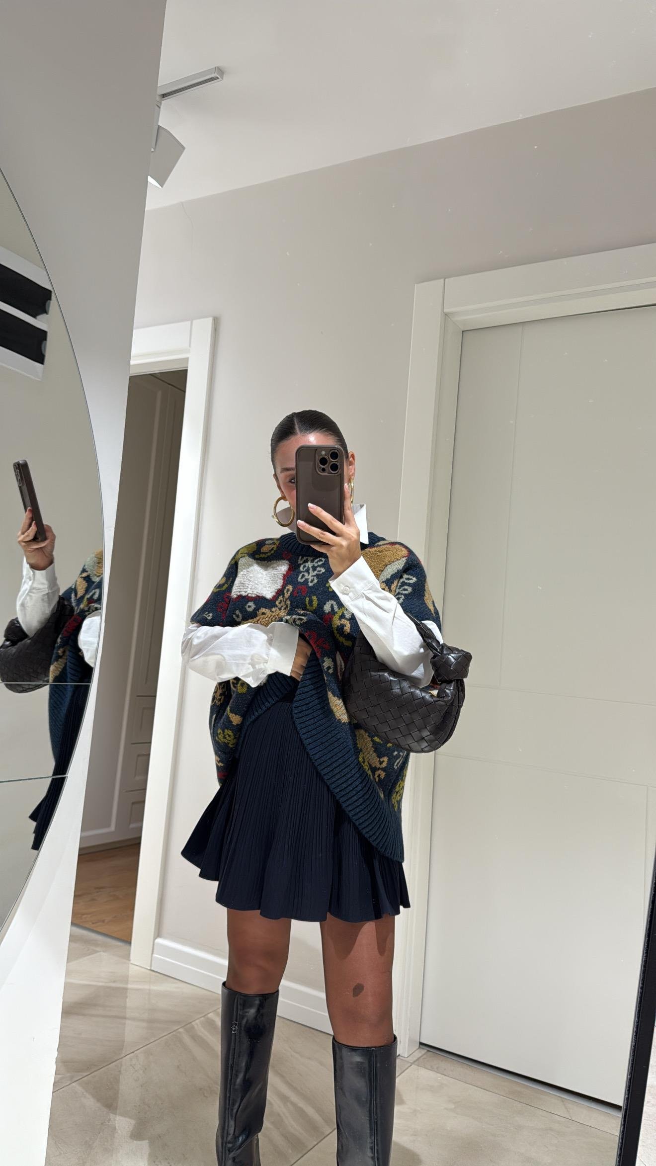 Lacivert Beli Lastikli Pileli Mini Etek