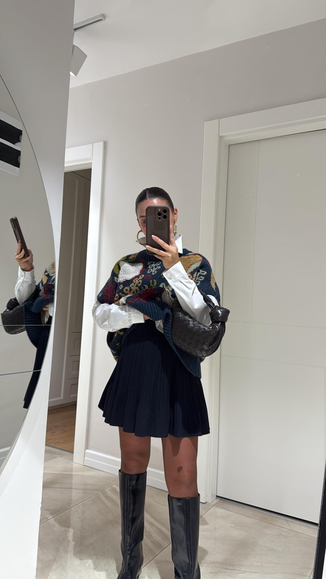 Lacivert Beli Lastikli Pileli Mini Etek