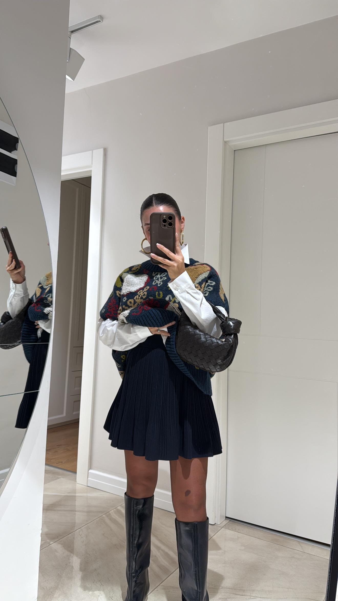 Lacivert Beli Lastikli Pileli Mini Etek