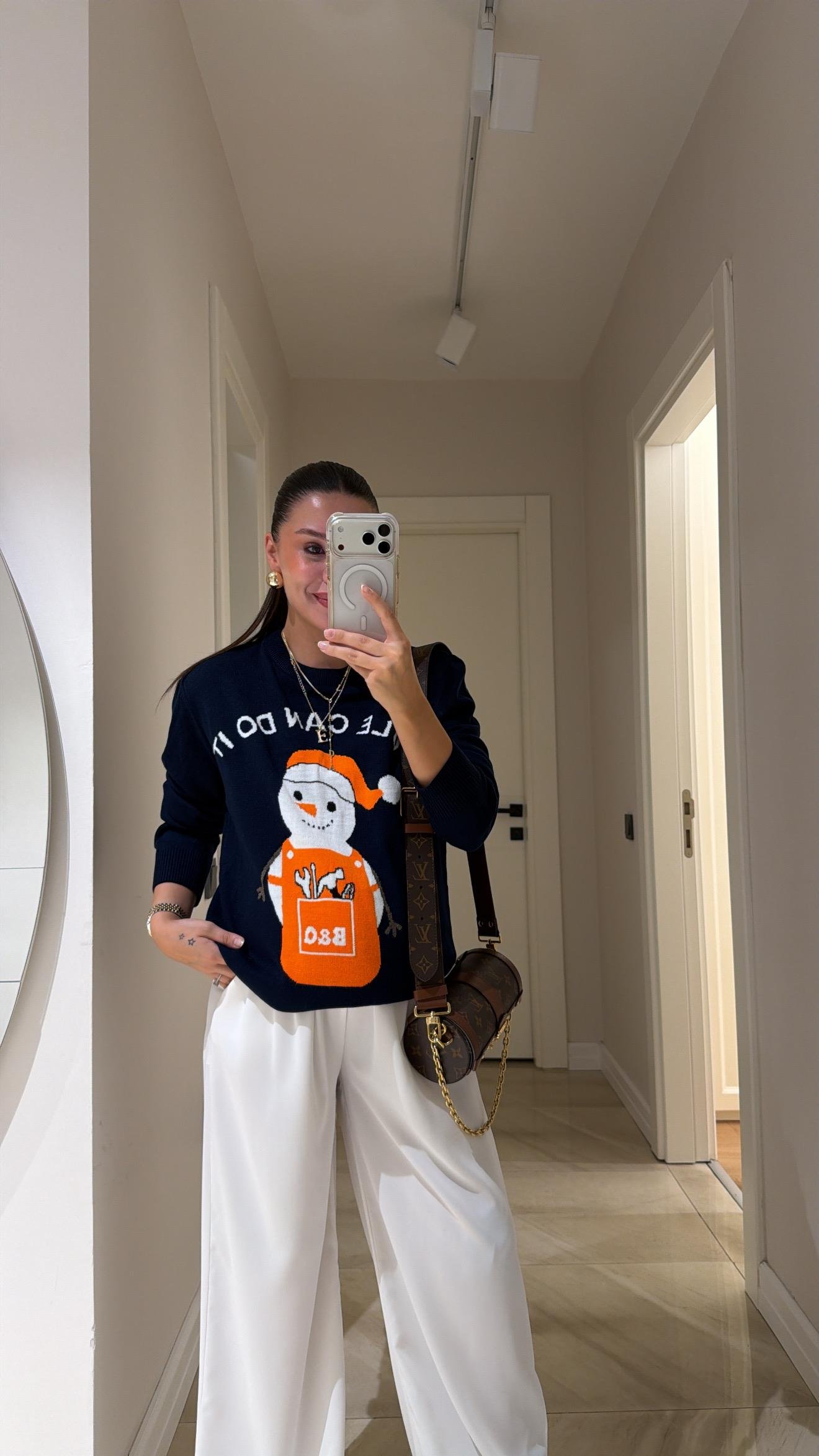 Lacivert Bisiklet Yaka Figürlü Marka Model Kazak 