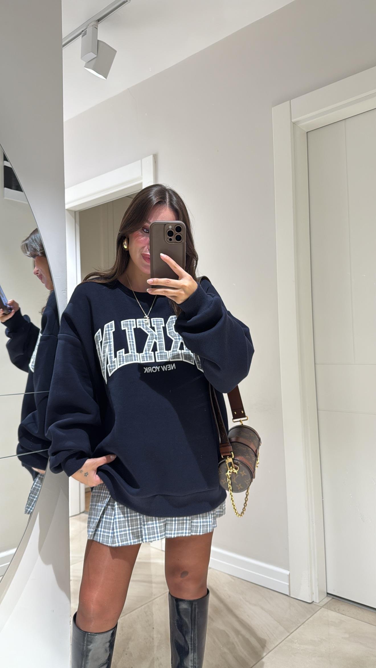 Lacivert BRKLN Yazılı Sweatshirt