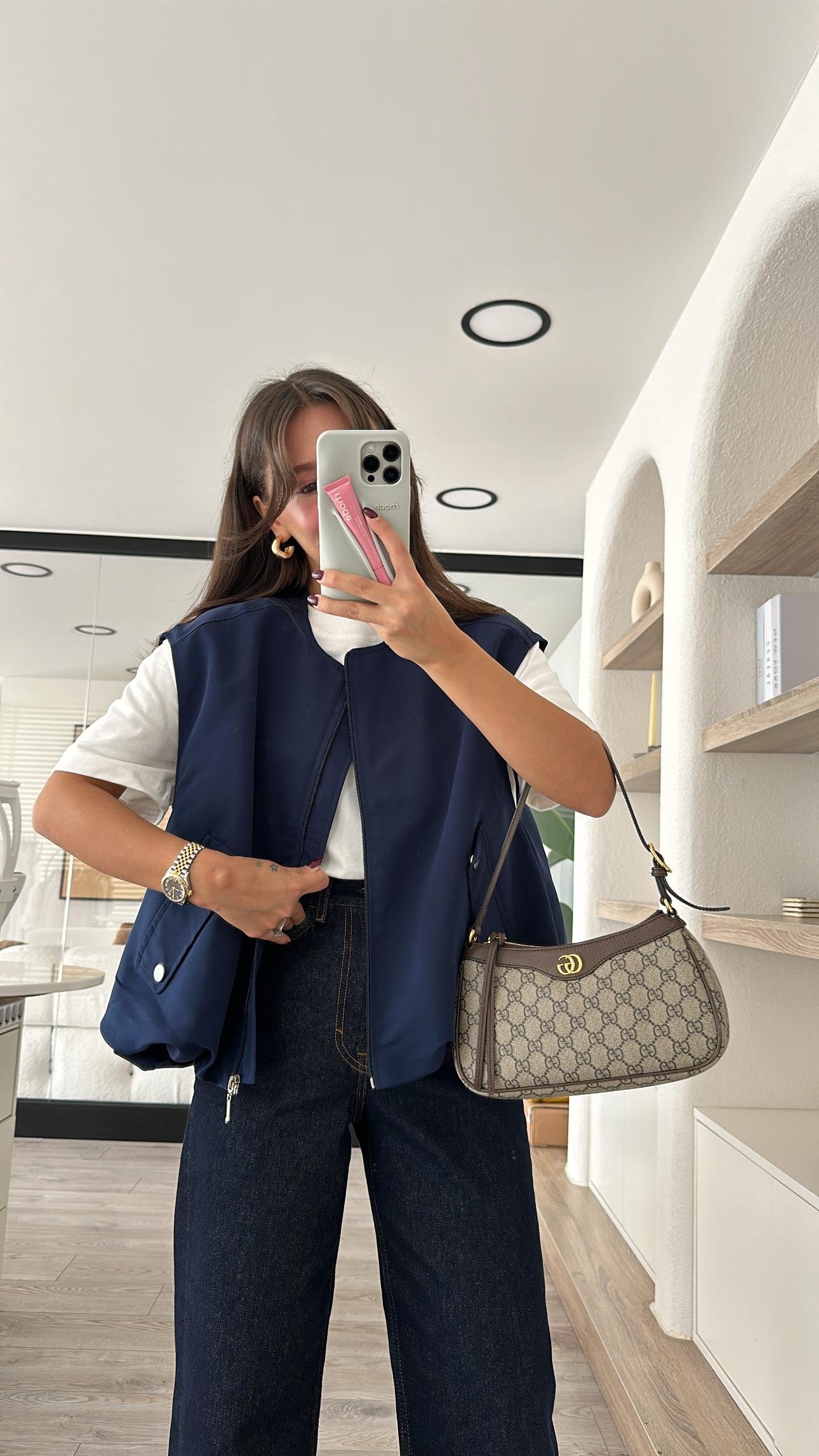 Lacivert Cep Detaylı Pileli Bomber Yelek