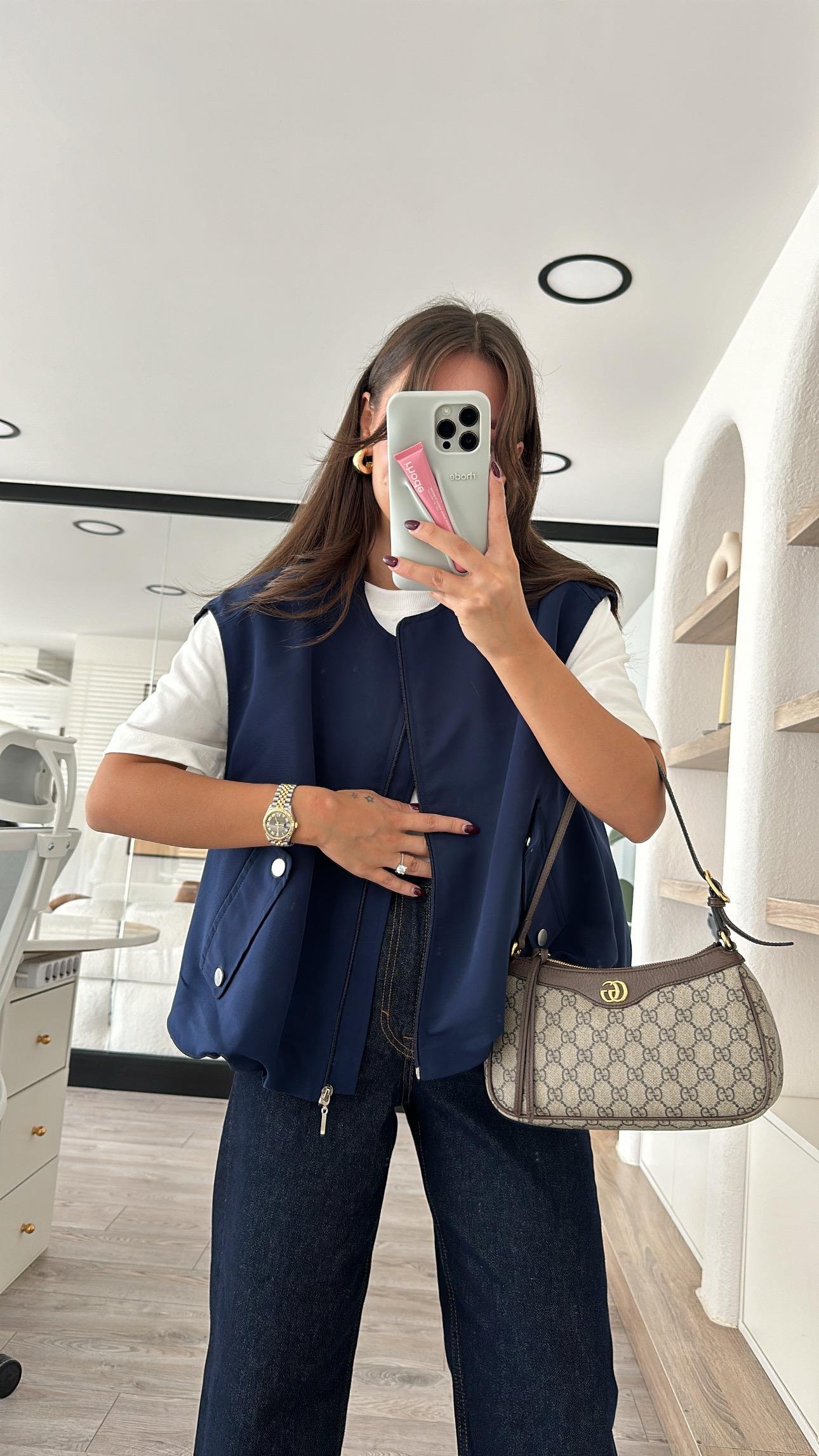 Lacivert Cep Detaylı Pileli Bomber Yelek