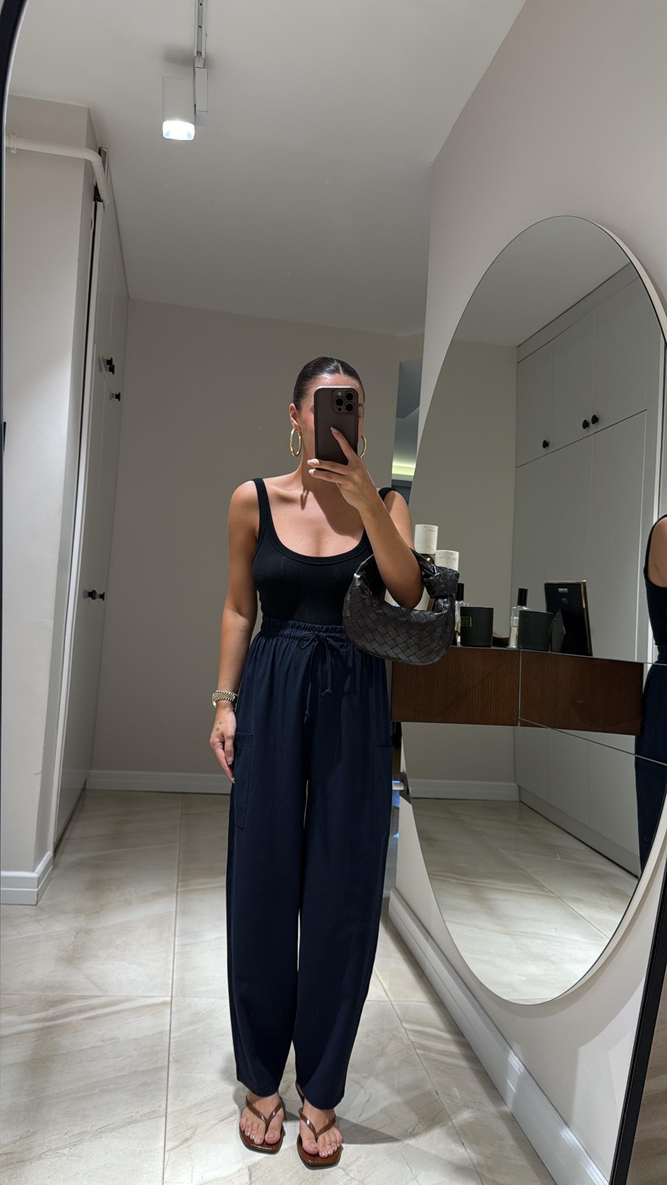 Lacivert Cep Detaylı Şalvar Pantolon