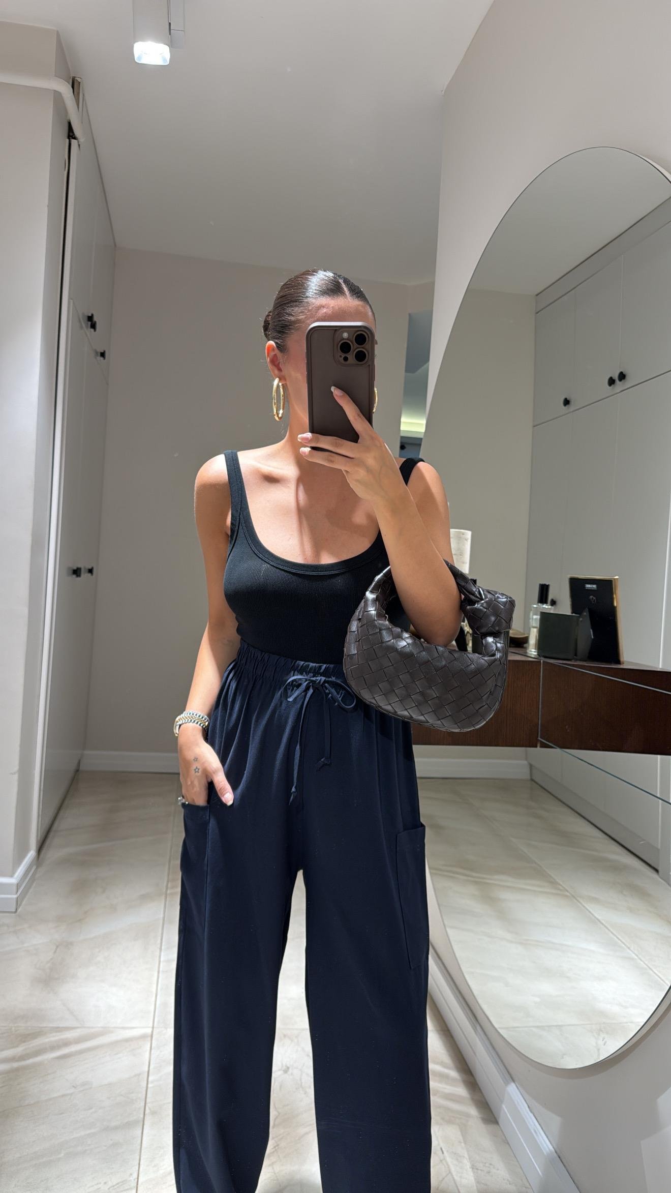 Lacivert Cep Detaylı Şalvar Pantolon