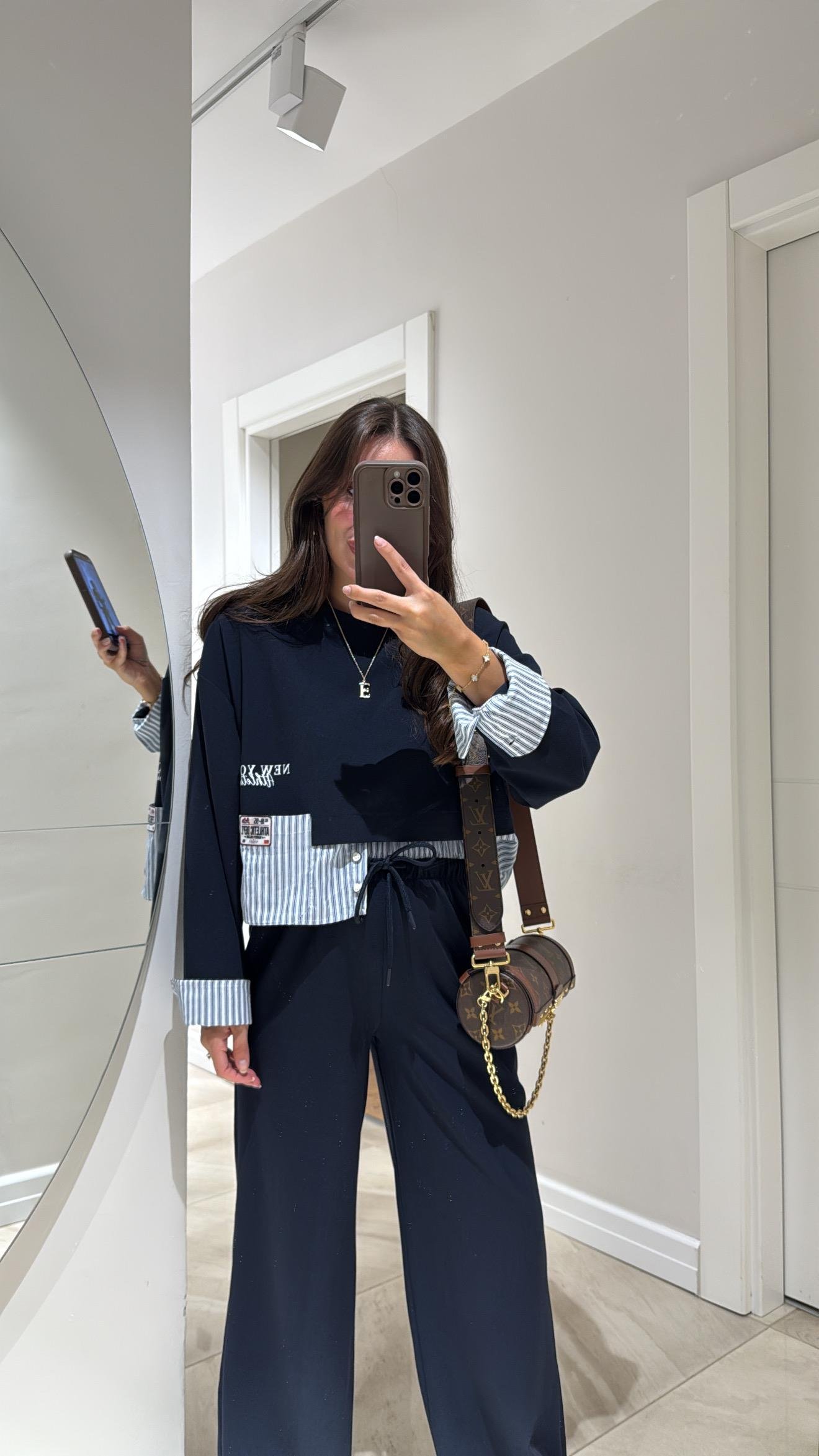 Lacivert Gömlek Detaylı Ön Cepli Bluz