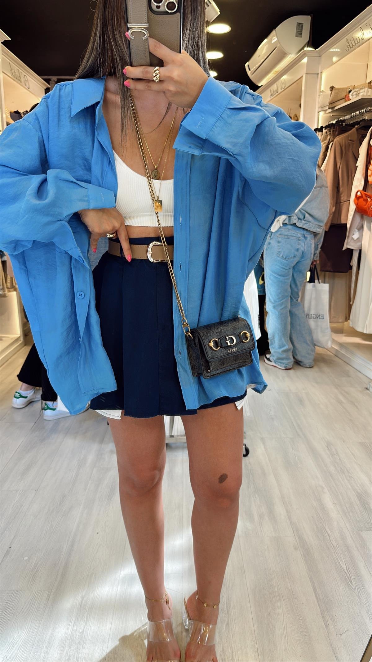 Lacivert Kemerli Pileli Keten Etek